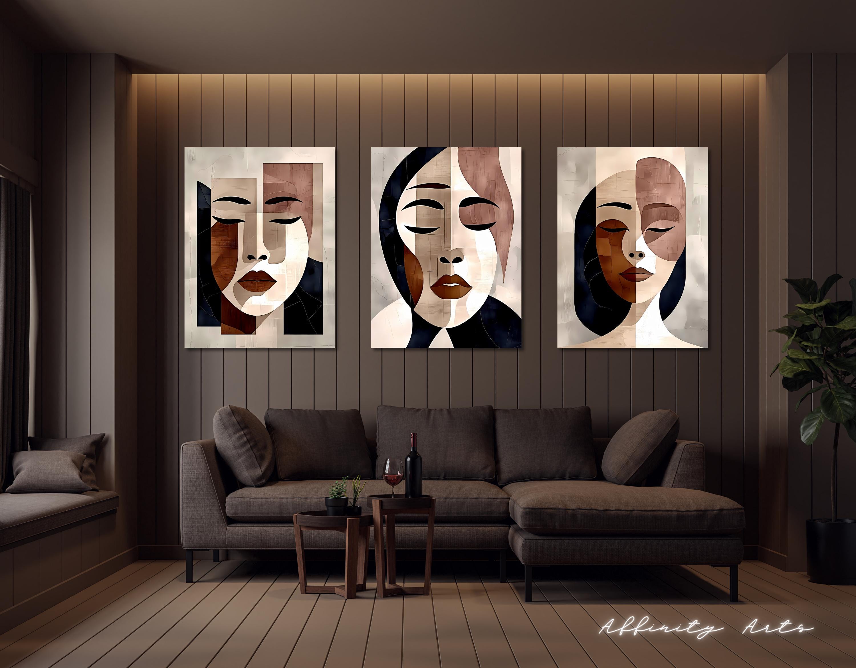 Minimalist Face Art Set: Abstract Woman Portrait, Modern Boho Decor AffinityArts
