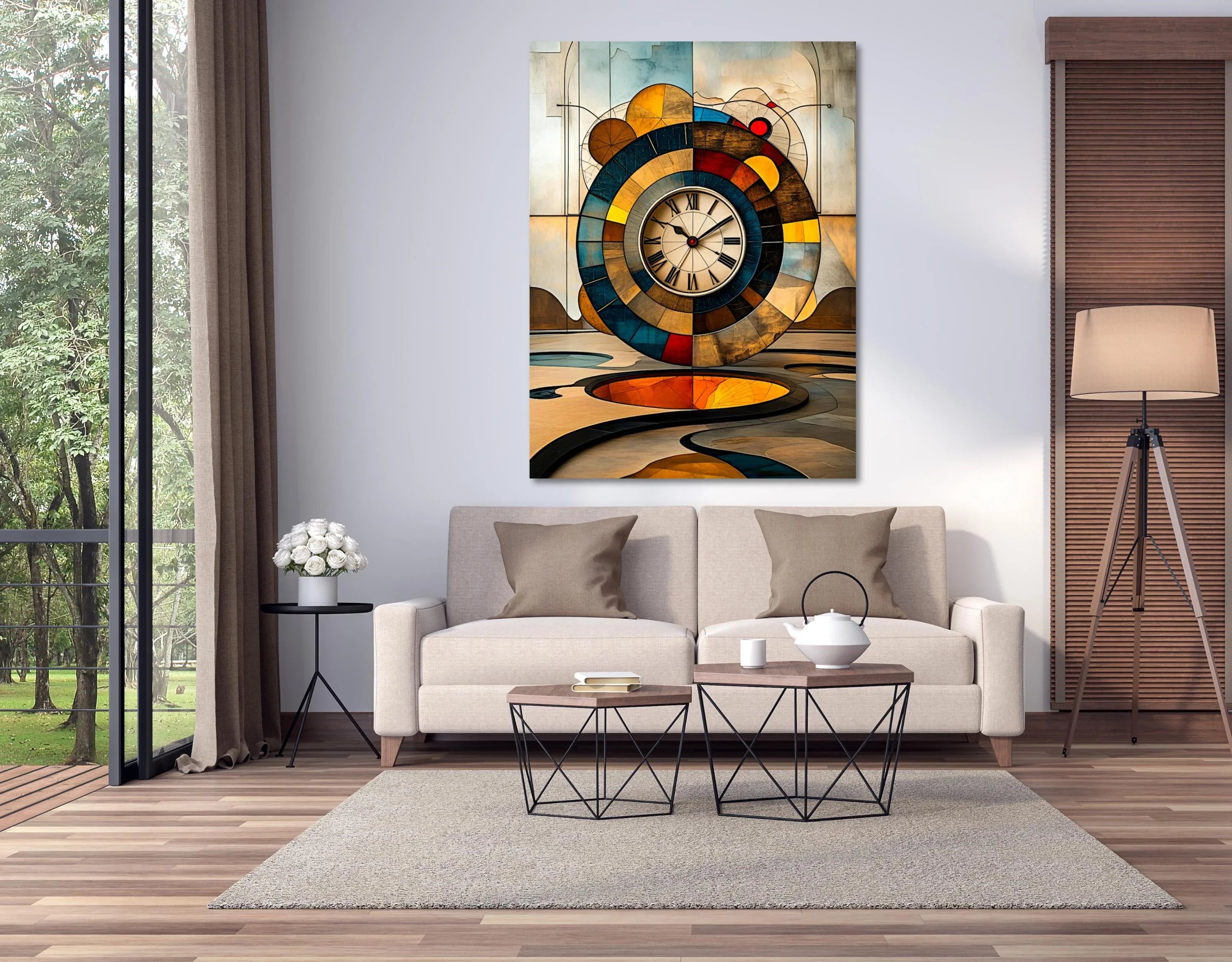 Abstract Wall Clock Art Print: Geometric Surrealist Decor, Modern Minimalist Artwork - AffinityArts 
