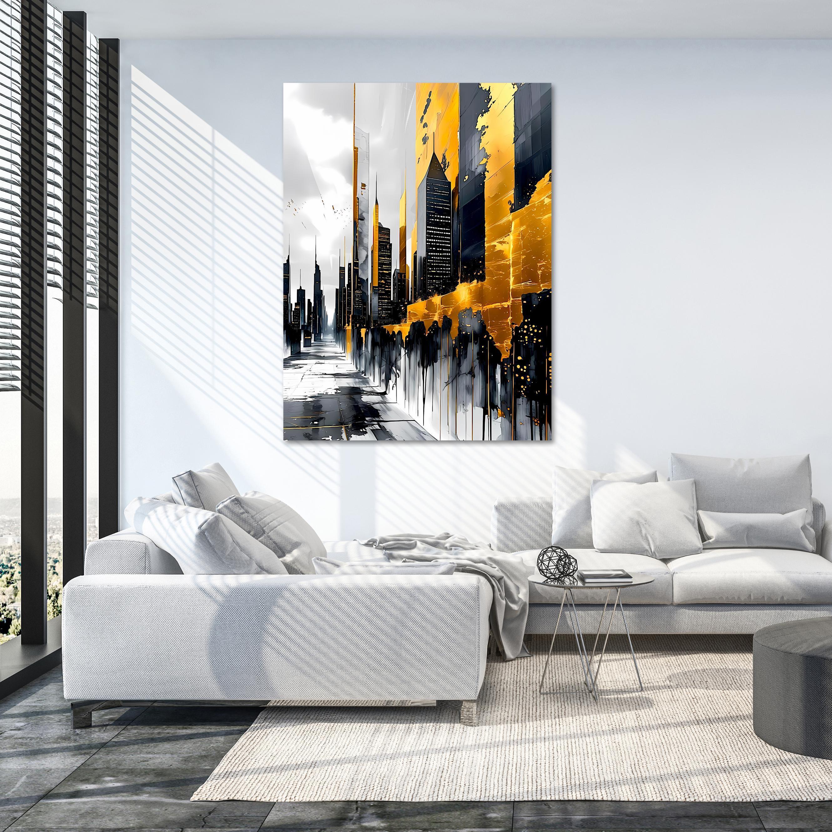 Luxury Urban Wall Art – Gold Drip Abstract Skyline Canvas Print - AffinityArts 