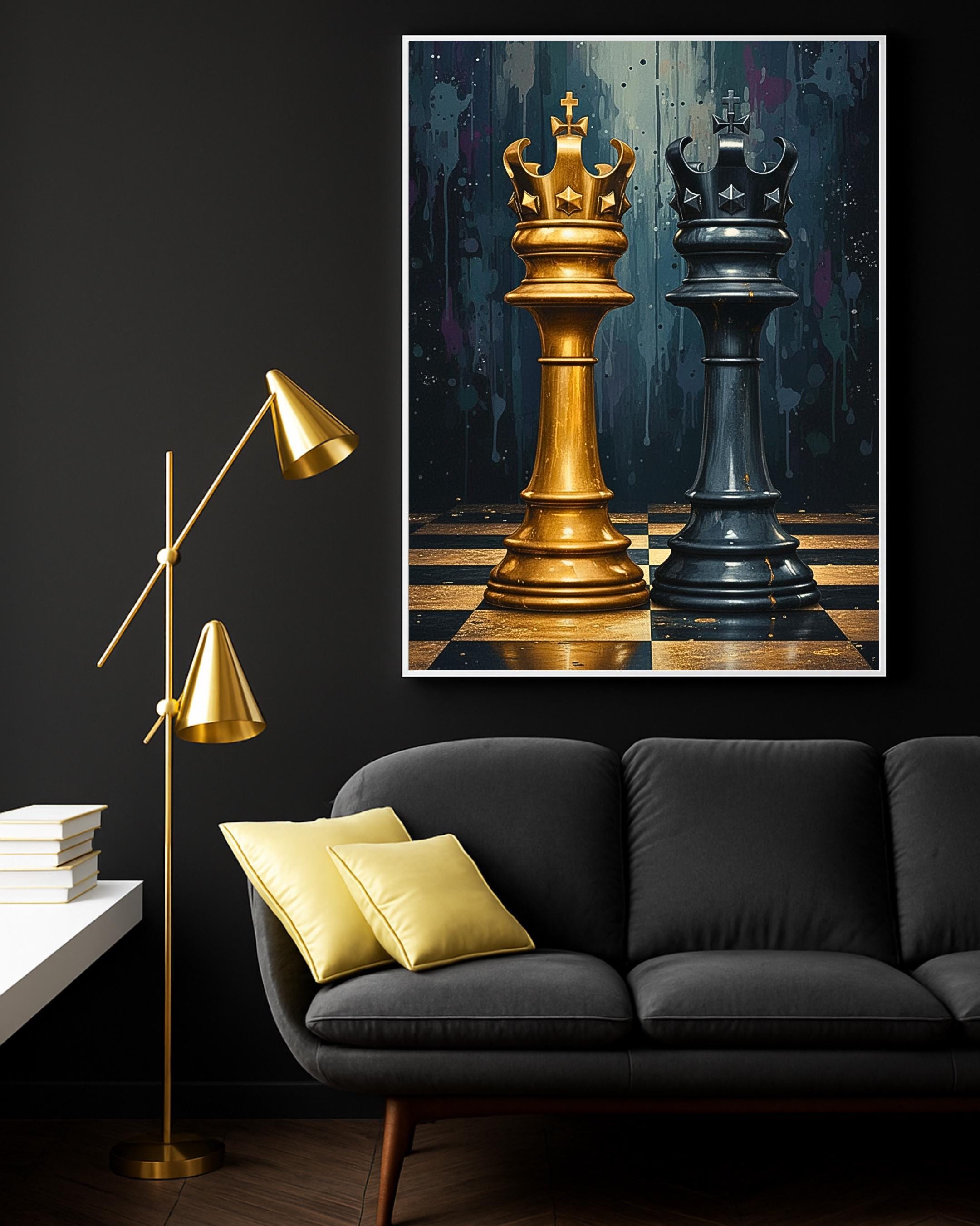 Luxury chess kings in gold and black colors representing leadership and competition.