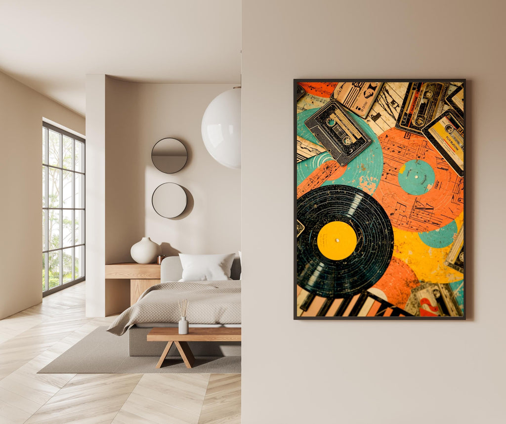 Retro Vinyl & Cassette Music Poster – Satin Finish Art Print AffinityArts