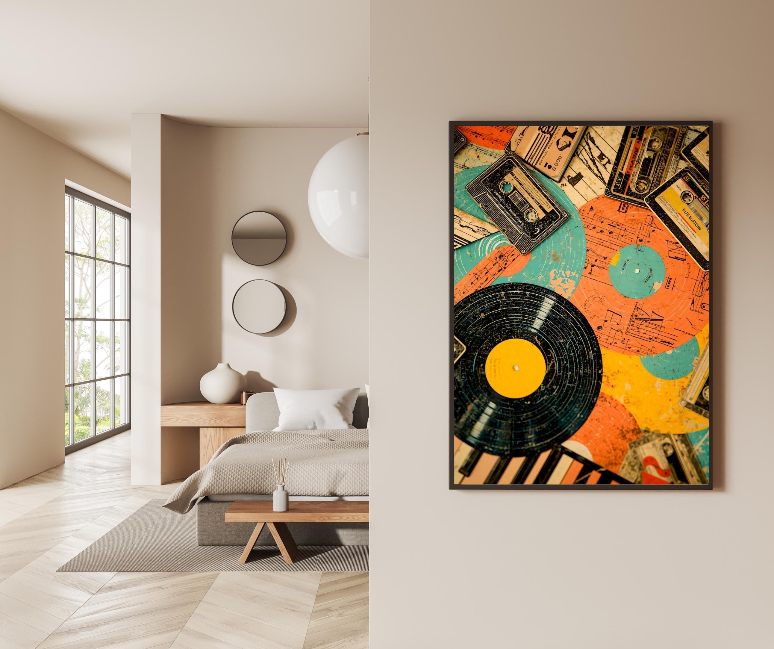 Retro Vinyl & Cassette Music Poster – Satin Finish Art Print AffinityArts