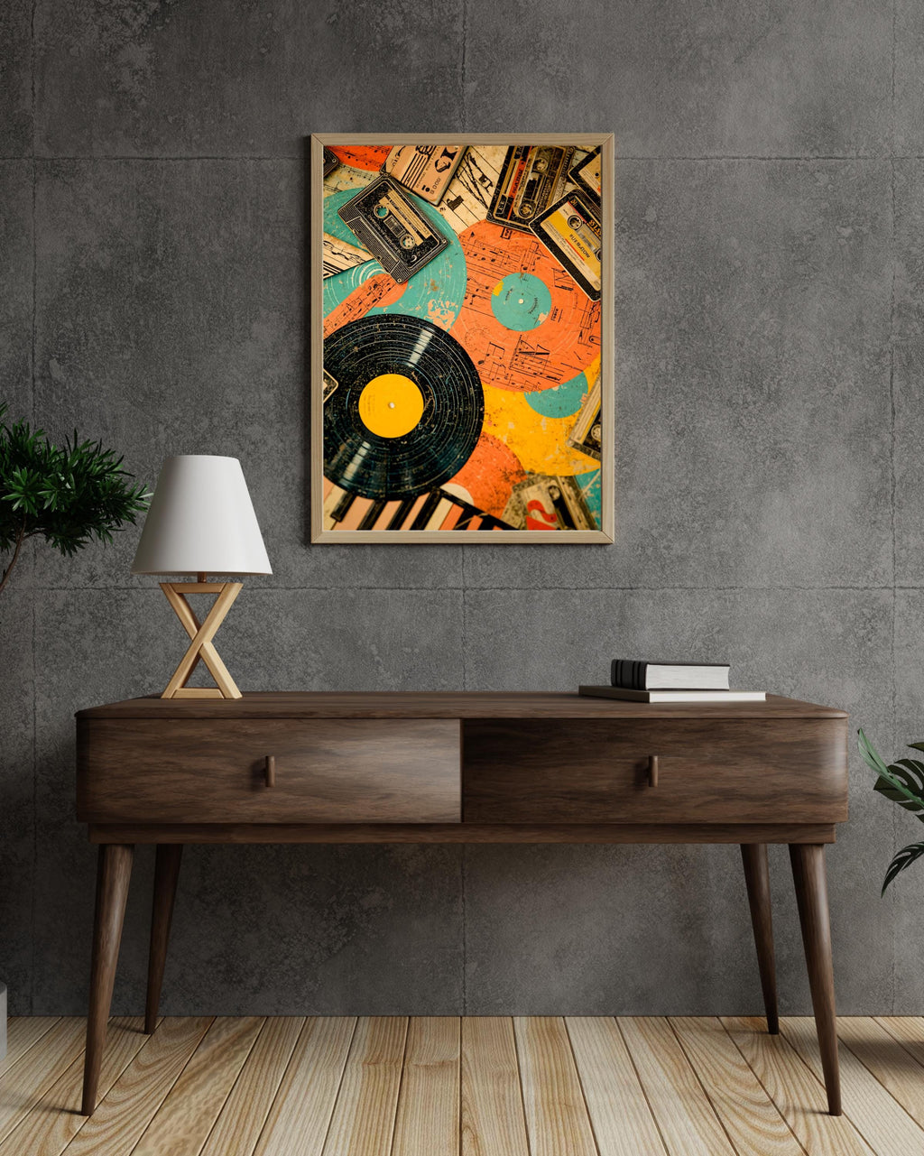 Retro Vinyl & Cassette Music Poster – Satin Finish Art Print AffinityArts