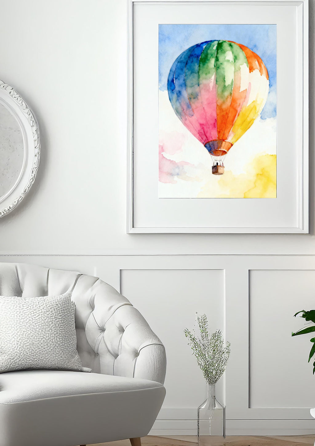 Watercolor Hot Air Balloon Print: Rainbow Nursery Wall Art AffinityArts