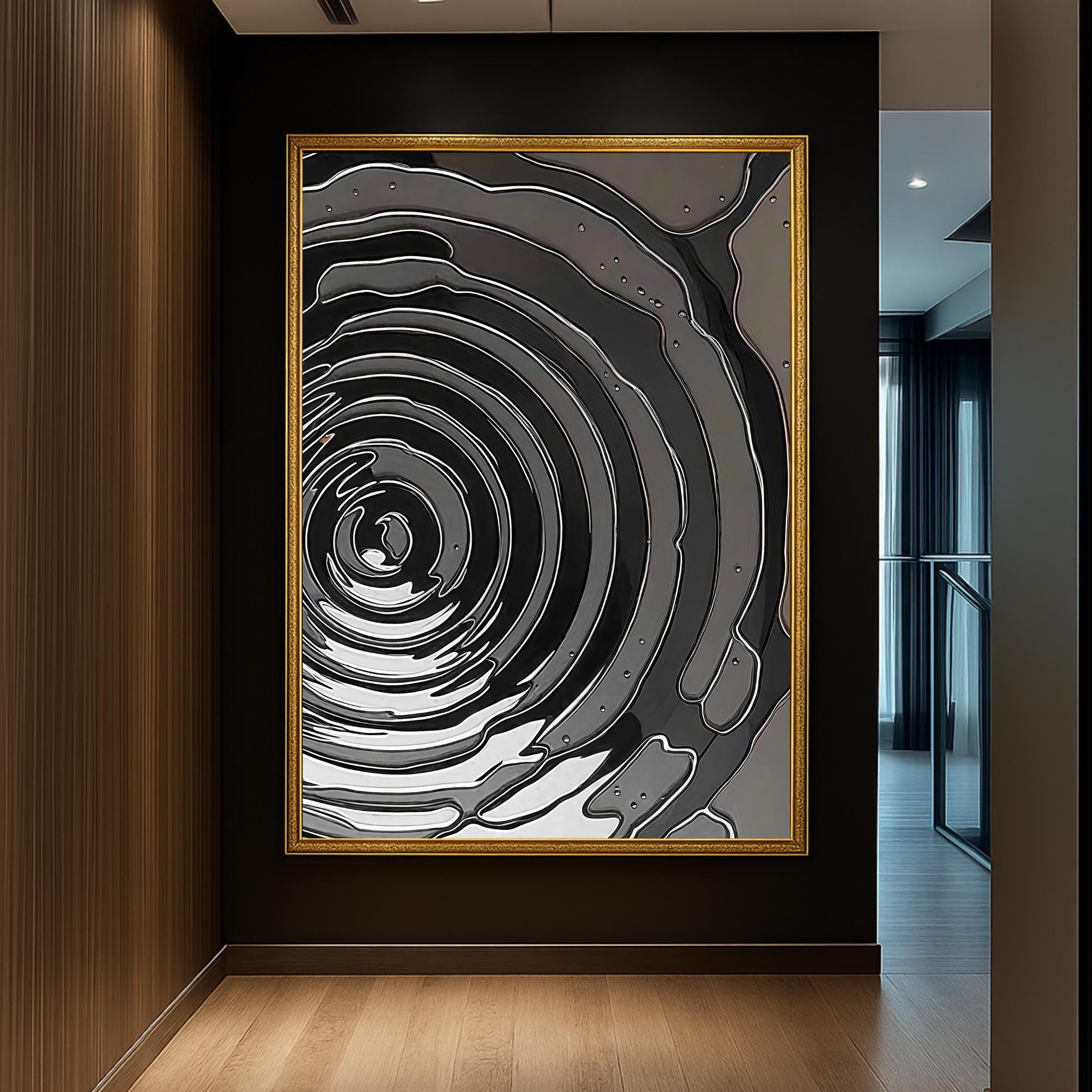 Dark organic pattern of swirling contours mimicking wood grain or fluid motion
