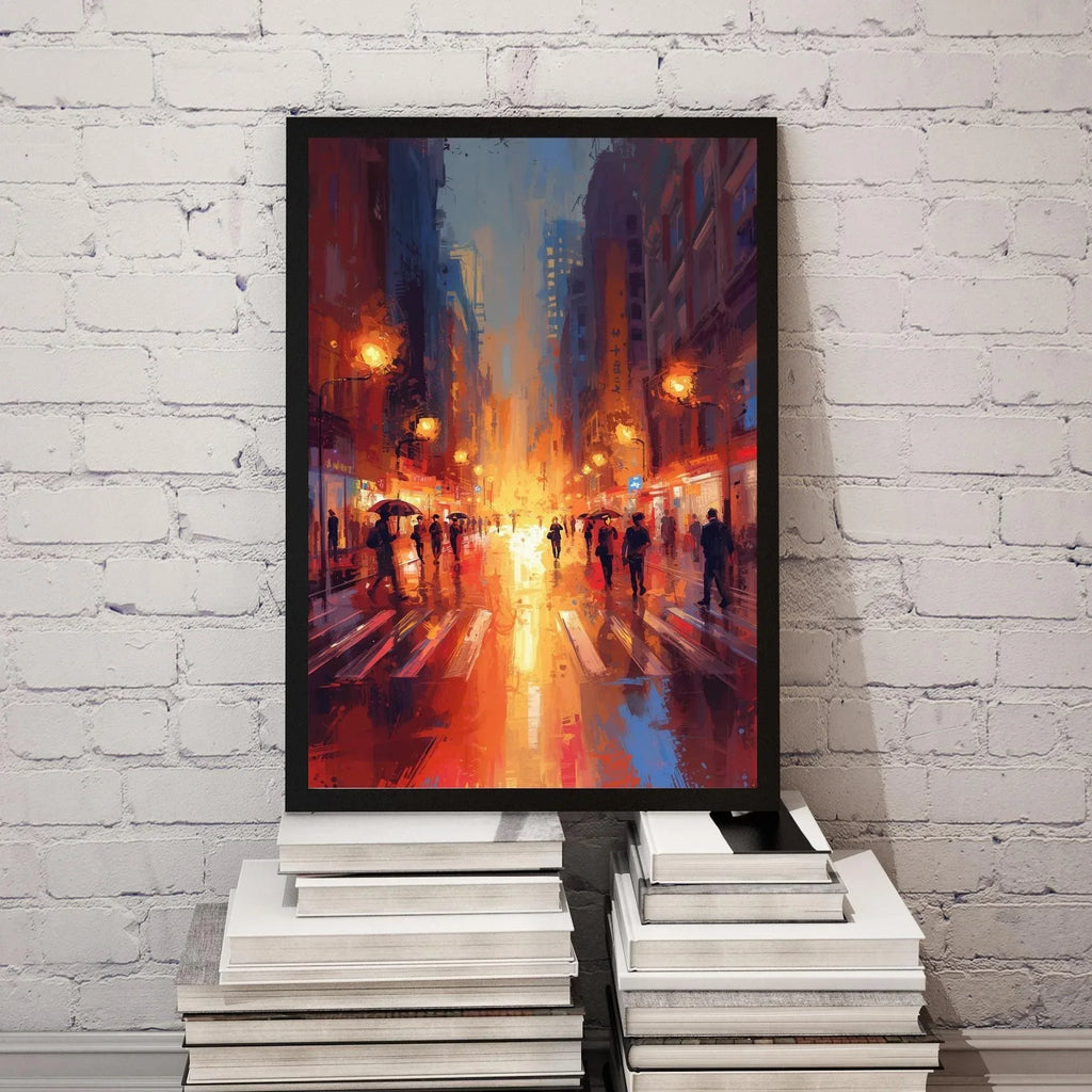 Rainy City Poster – Abstract Urban Wall Art Print, Modern Cityscape Decor - AffinityArts 
