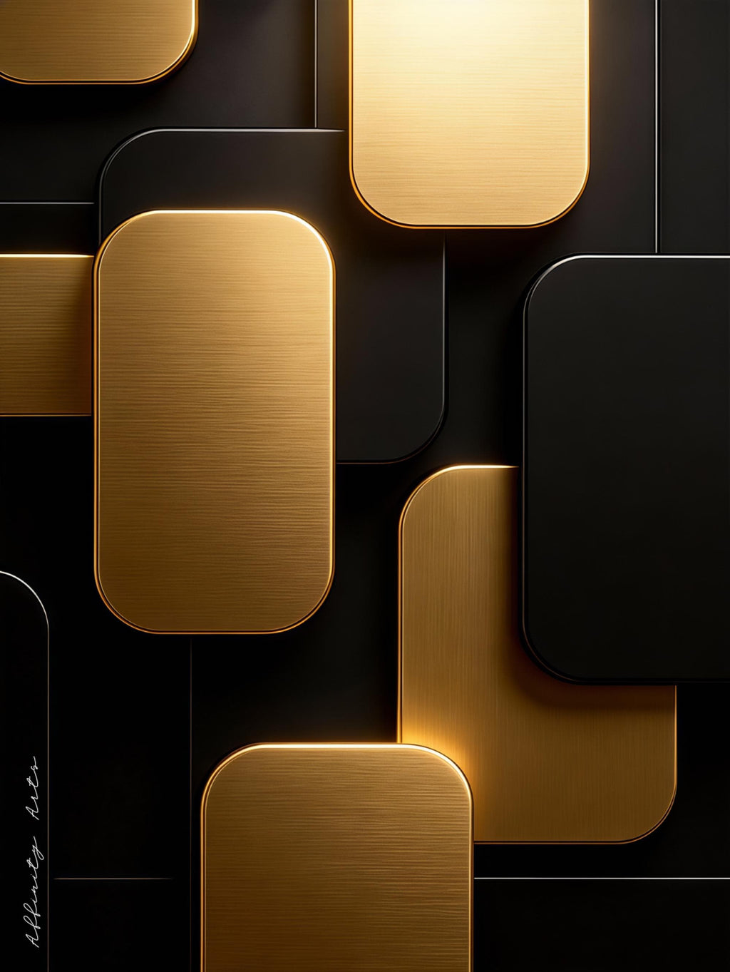 Black Gold Geometric Wall Art Print, Abstract Metal Panels Poster or Canvas, Modern Minimalist 3D Design Art AffinityArts