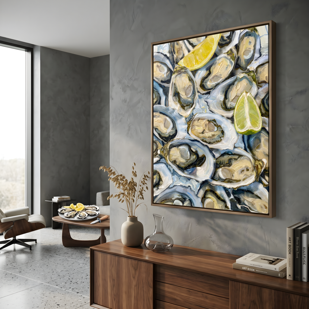 Oyster Wall Art Print Seafood Painting | Fresh Lemon | Kitchen Wall Decor