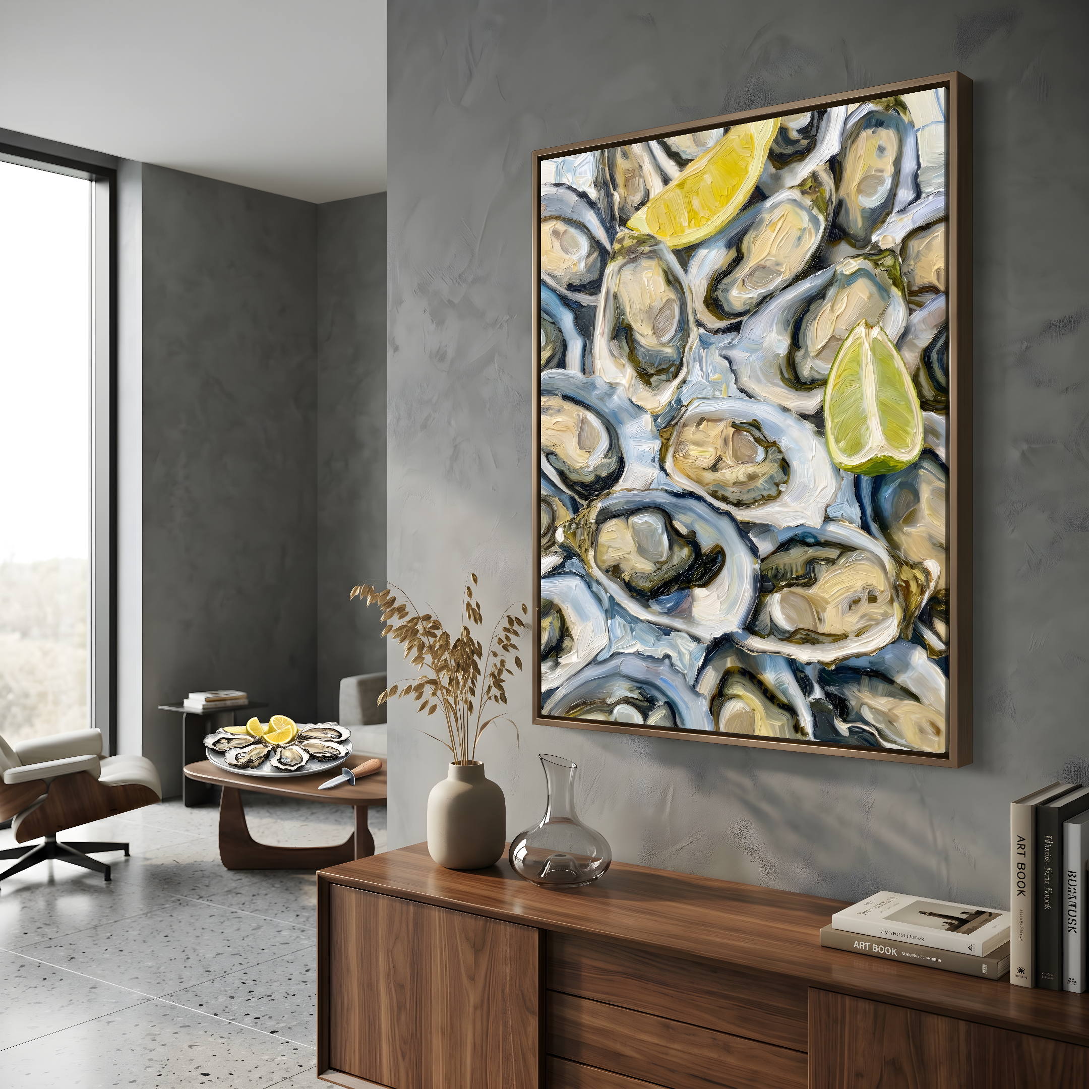 Oyster Wall Art Print Seafood Painting | Fresh Lemon | Kitchen Wall Decor