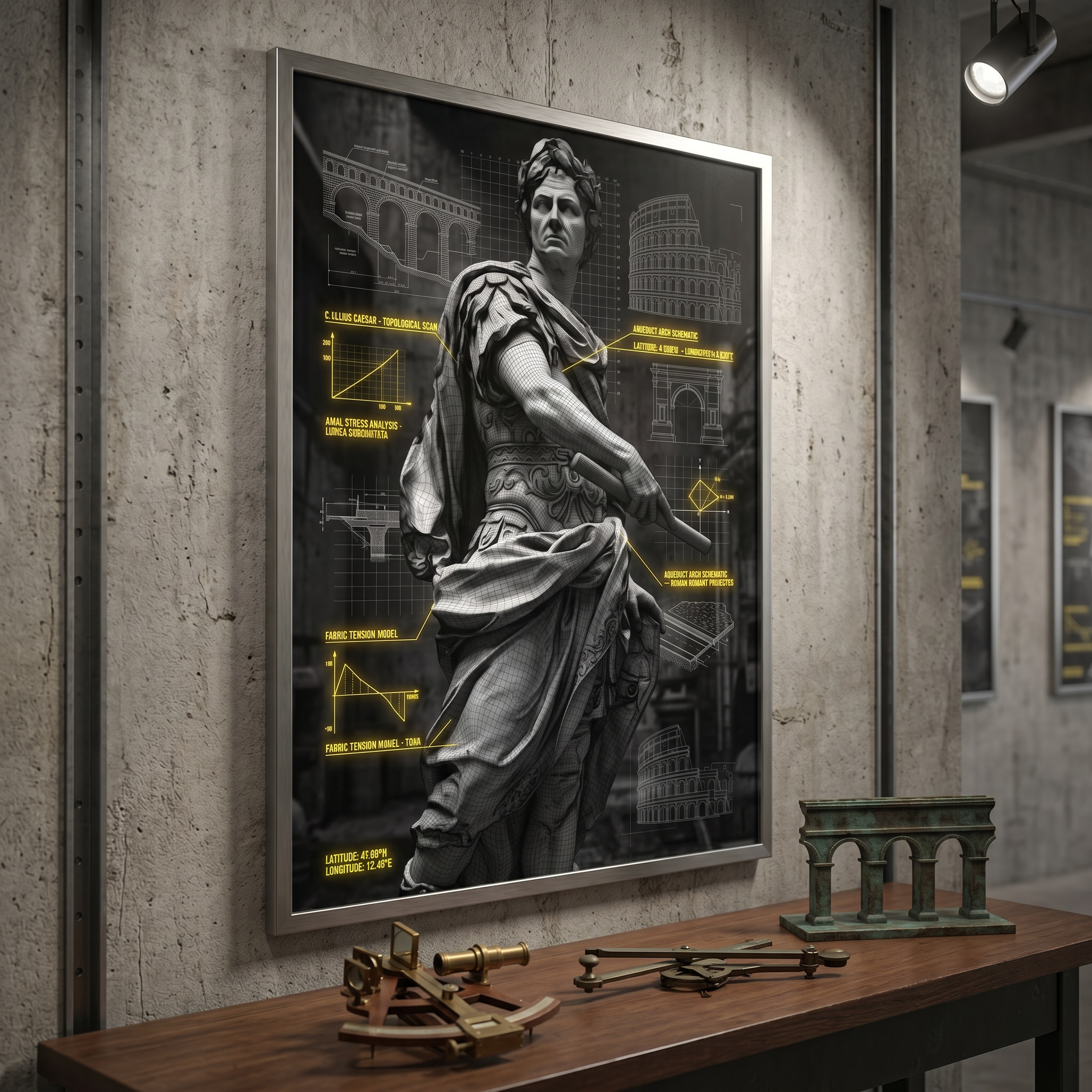 Roman empire engineering print — dark academia decor, apartment decor wall art, architecture poster style