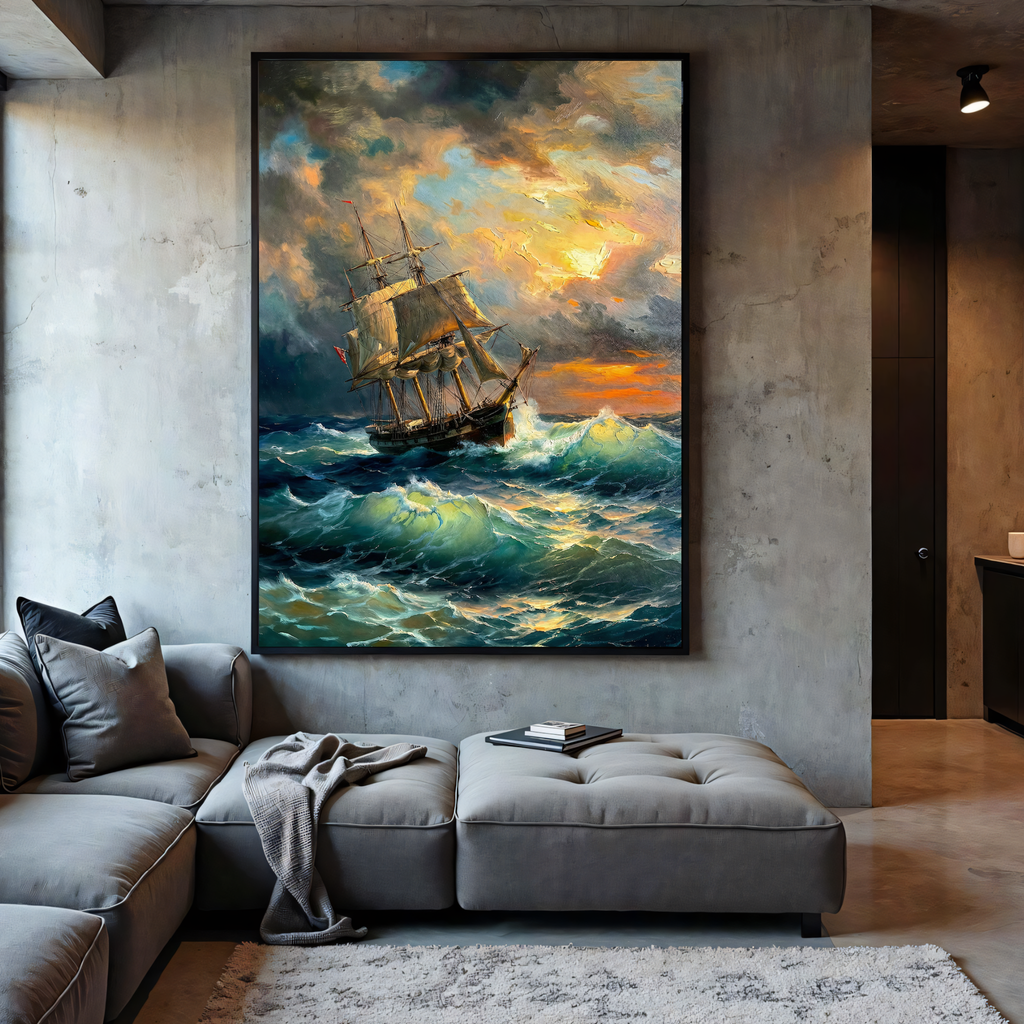 classic ship at sea storm painting canvas print ocean decor
