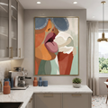 Woman licking ice cream wall art — retro flat illustration, burnt orange and sage green, full presence in one frame
