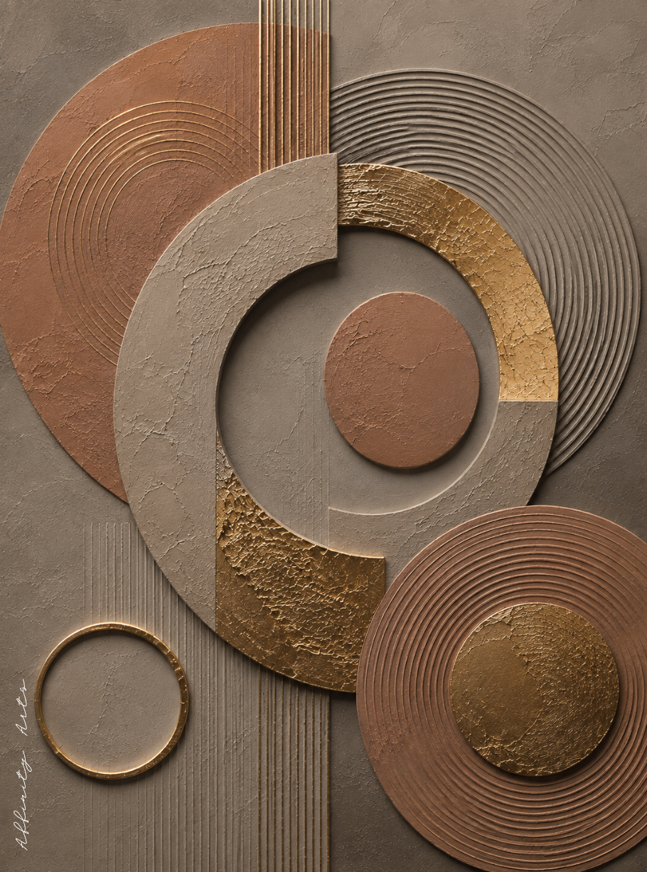 Terracotta canvas print faux gold texture wall art gallery wrap, warm earthy circle design for cozy home décor