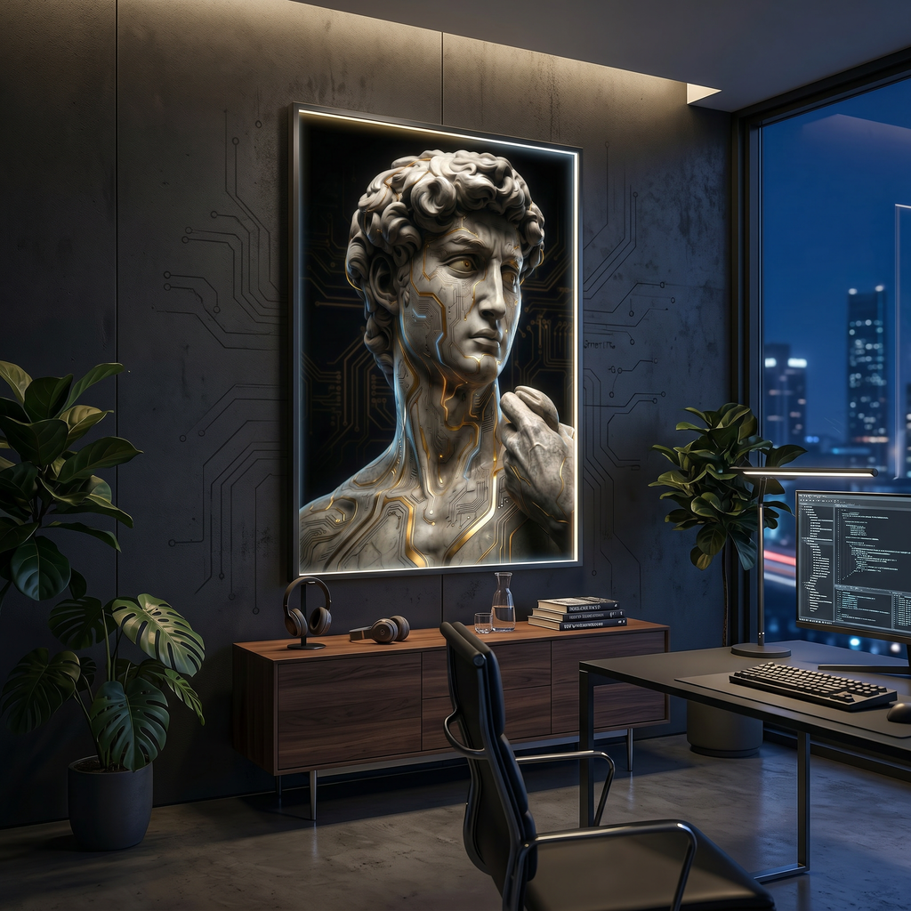 Cyberpunk Decor Wall Art – Greek David Statue Print, Gaming Room & Dark Academia Poster AffinityArts