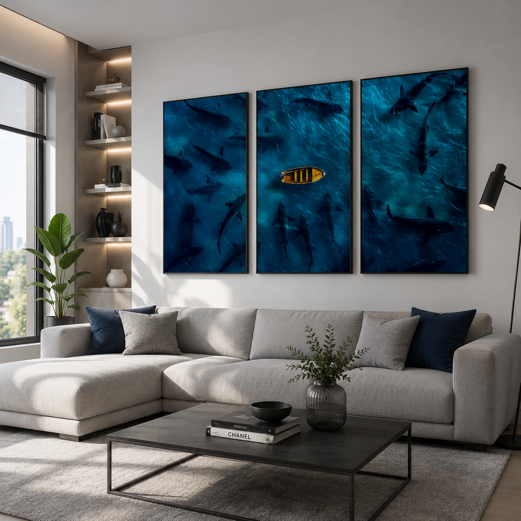 Home office: home office wall art print — blue ocean canvas, digital download