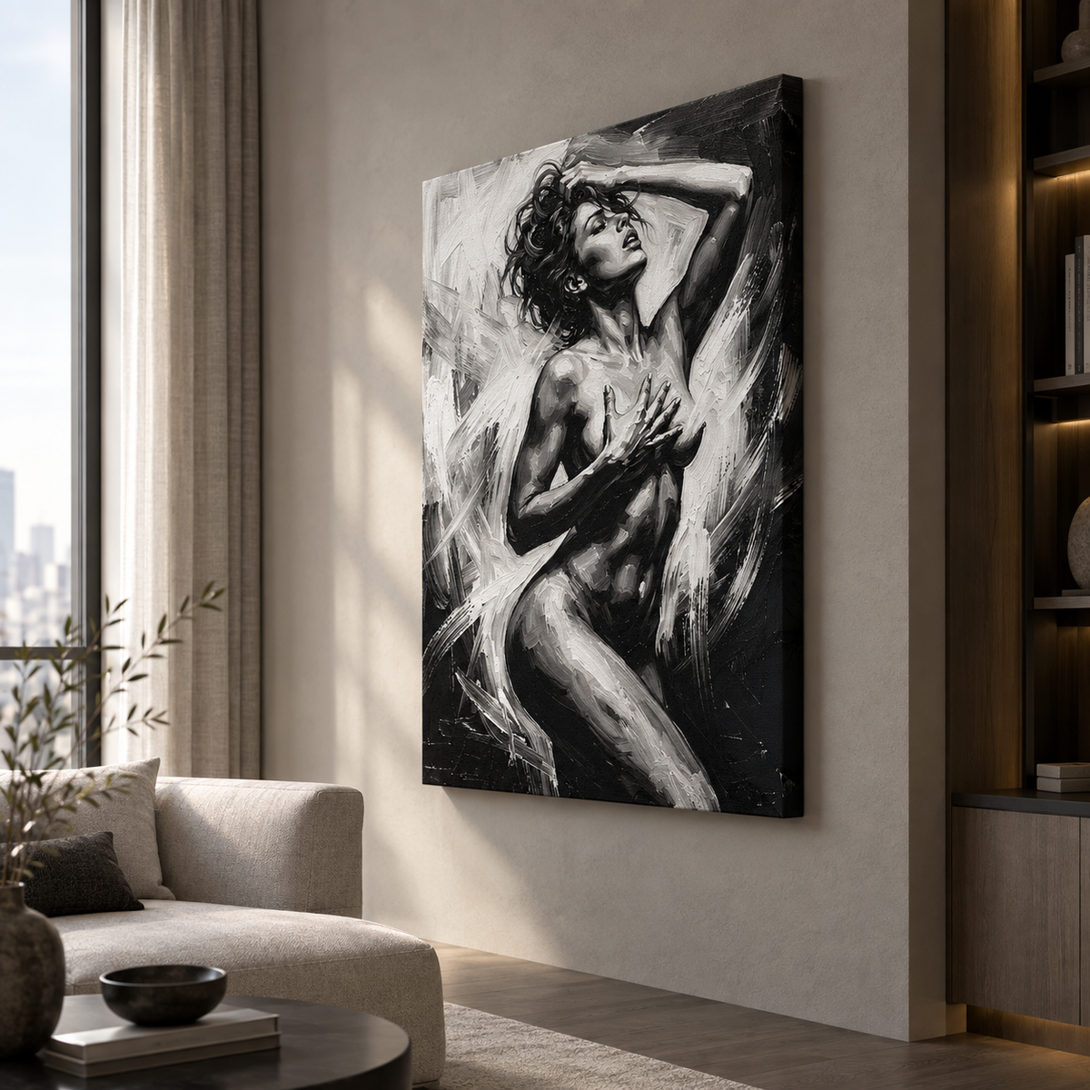Female body art canvas print stretched on wooden frame