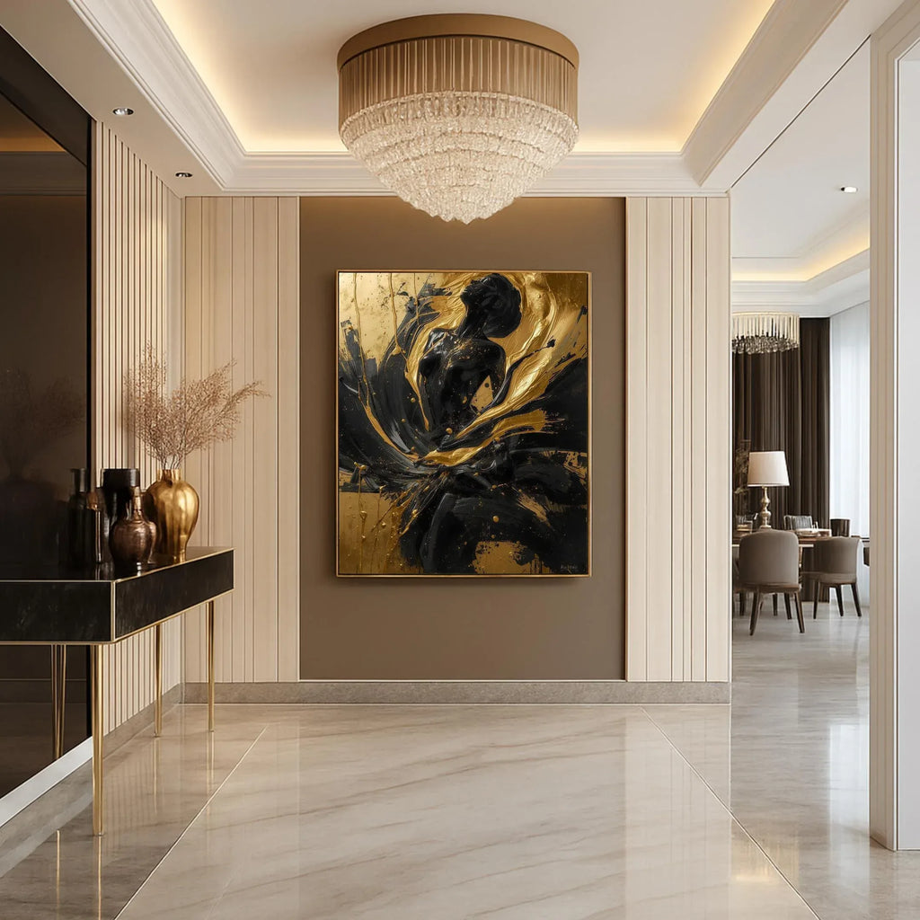 Black and Gold Abstract Woman Art Print, Modern Home Decor (Digital File Option) - AffinityArts 