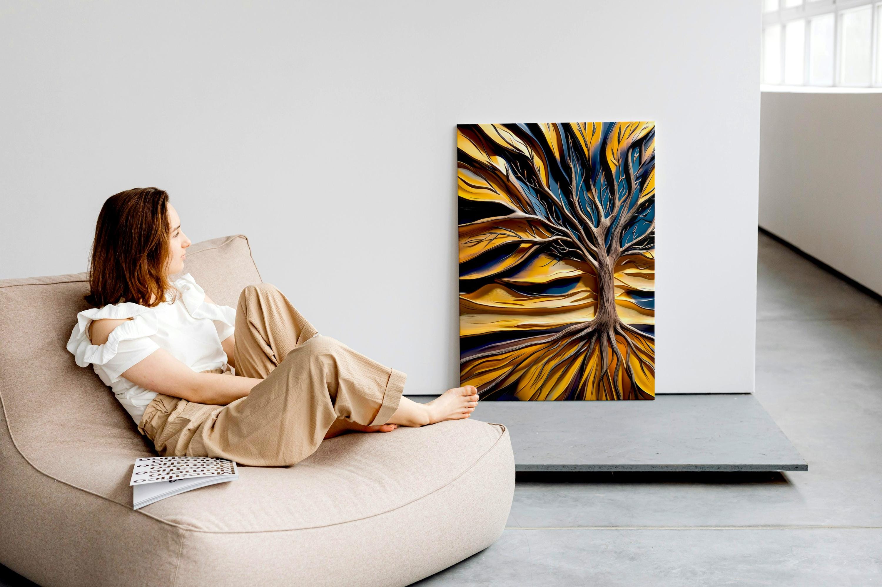 Tree of Life Canvas Art: Abstract Golden Leaves, Modern Nature Print AffinityArts