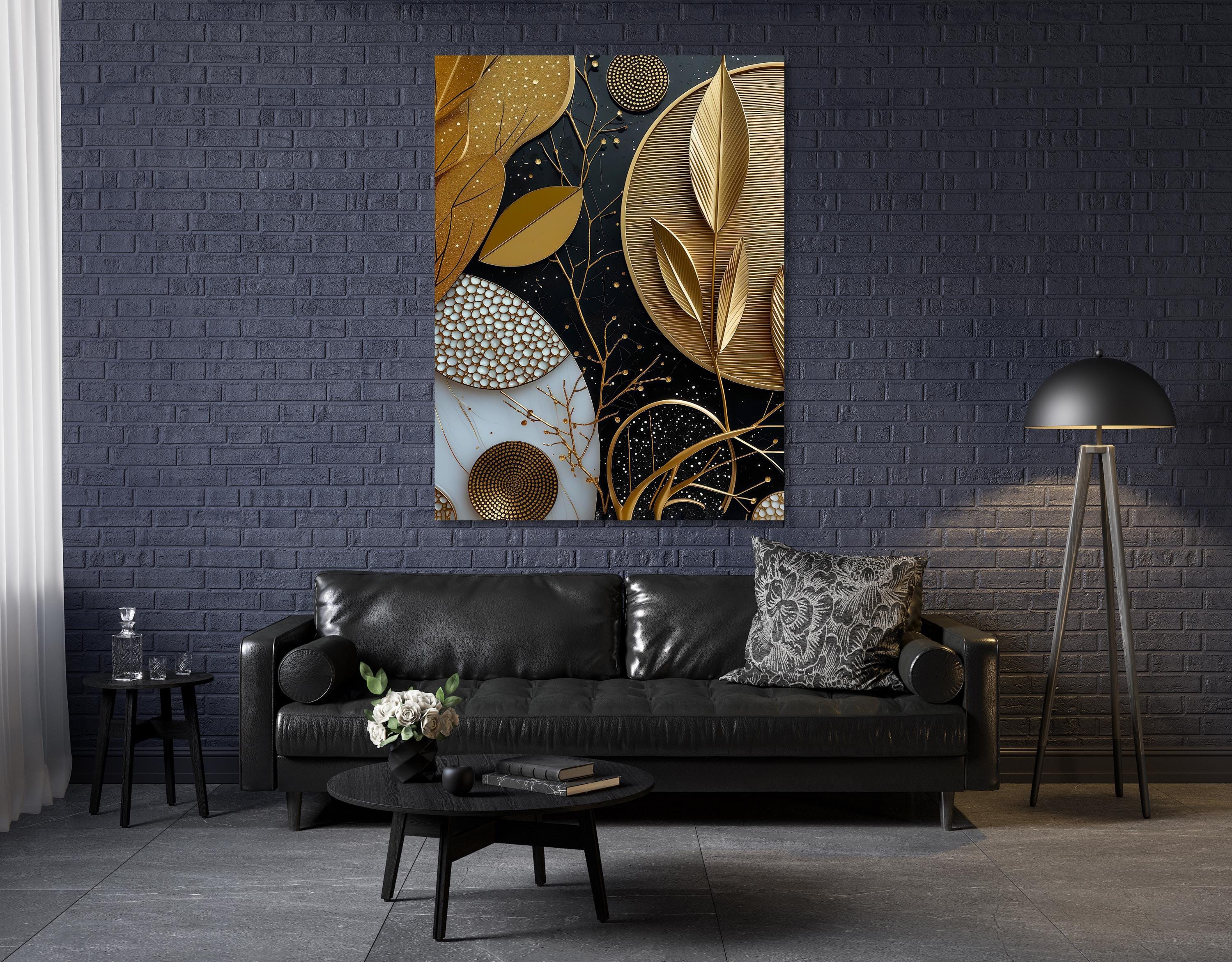 Modern Botanical Wall Art – Gold and Black Abstract Canvas Print AffinityArts