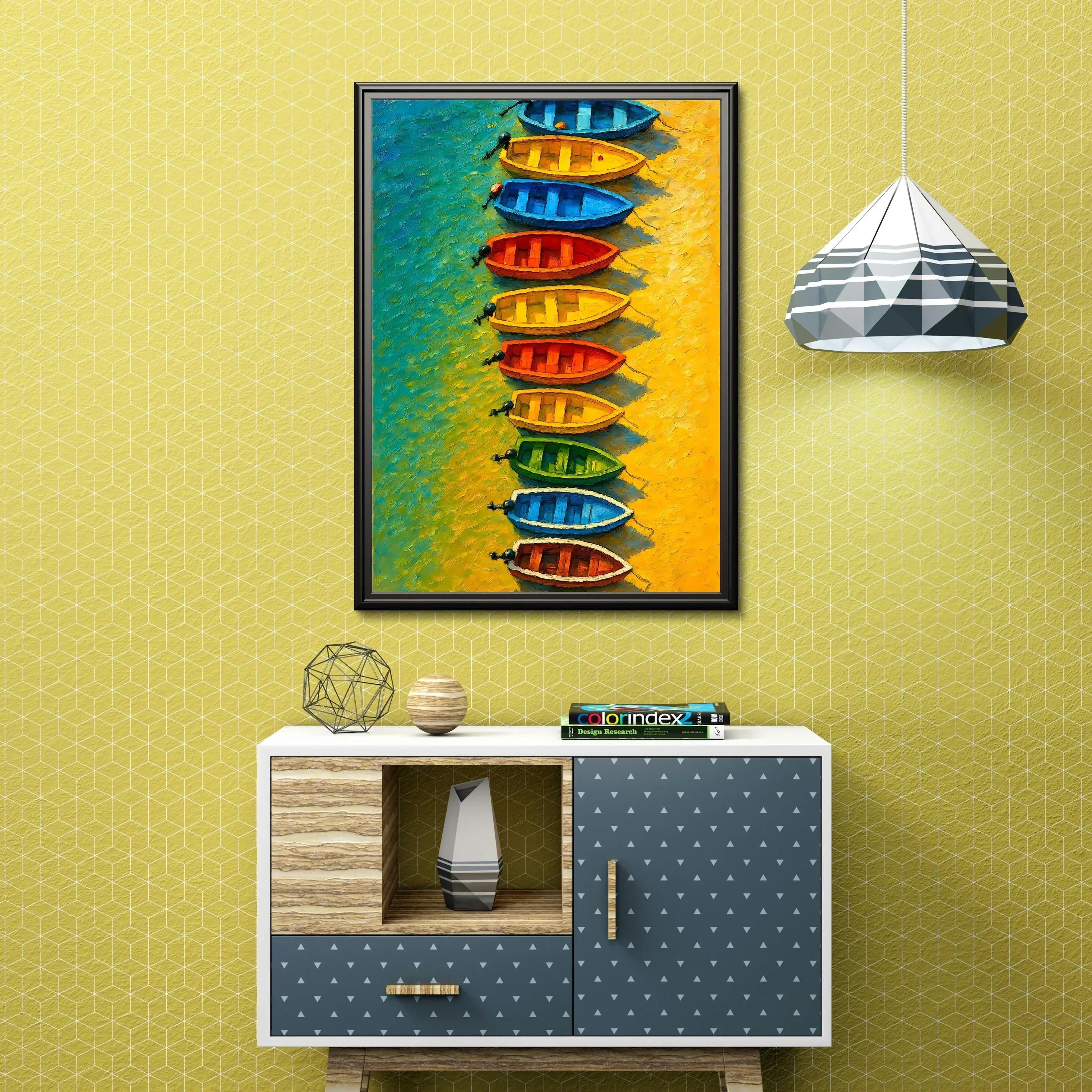 Seaside Row Boats Art Print: Vibrant Coastal Painting on Canvas - AffinityArts 