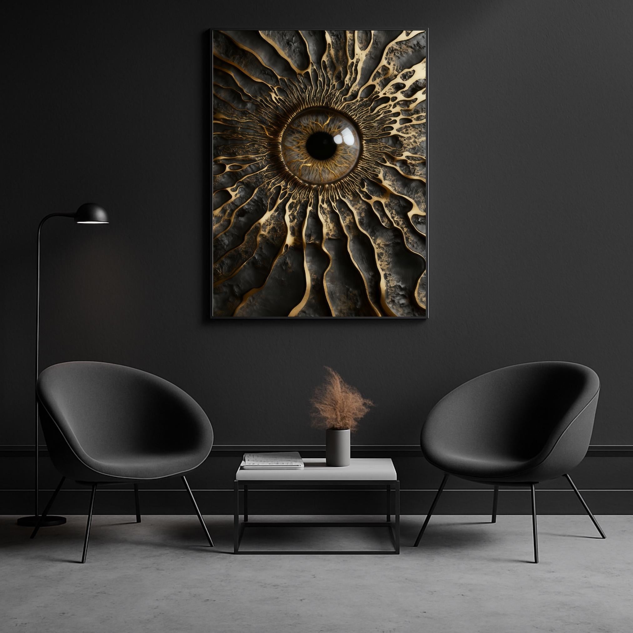 Gold Black Eye 3D Wall Art Print | Textured Iris Poster |Paper Art | Large Digital Download | Surreal Metallic Eye Decor AffinityArts