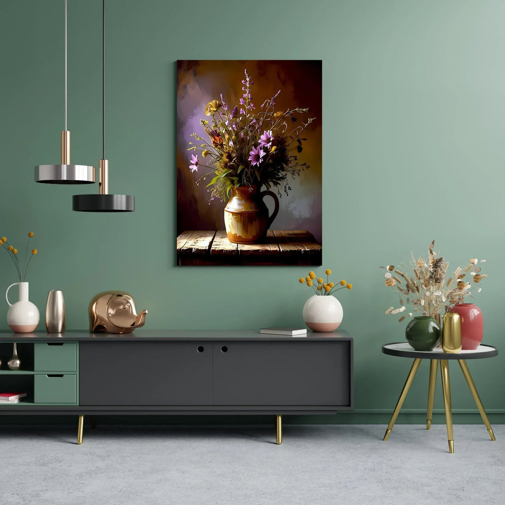 Wildflower Canvas Print: Rustic Floral Painting in Clay Jug - AffinityArts 