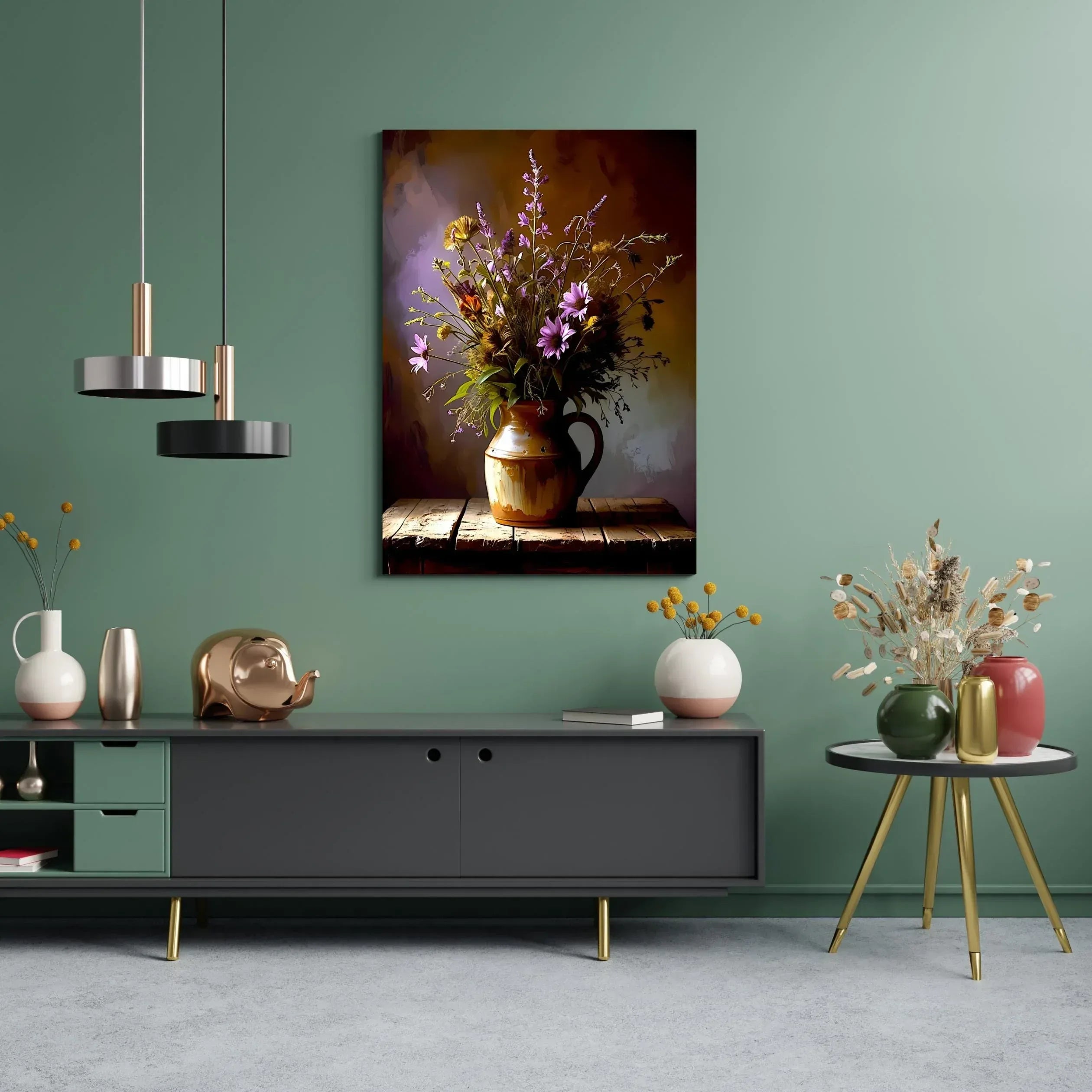 Wildflower Canvas Print: Rustic Floral Painting in Clay Jug - AffinityArts 
