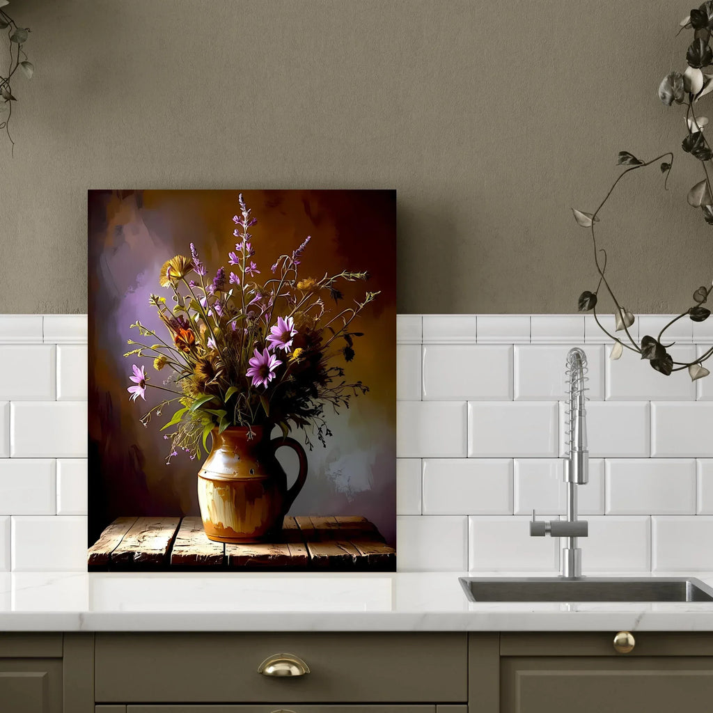 Wildflower Canvas Print: Rustic Floral Painting in Clay Jug - AffinityArts 