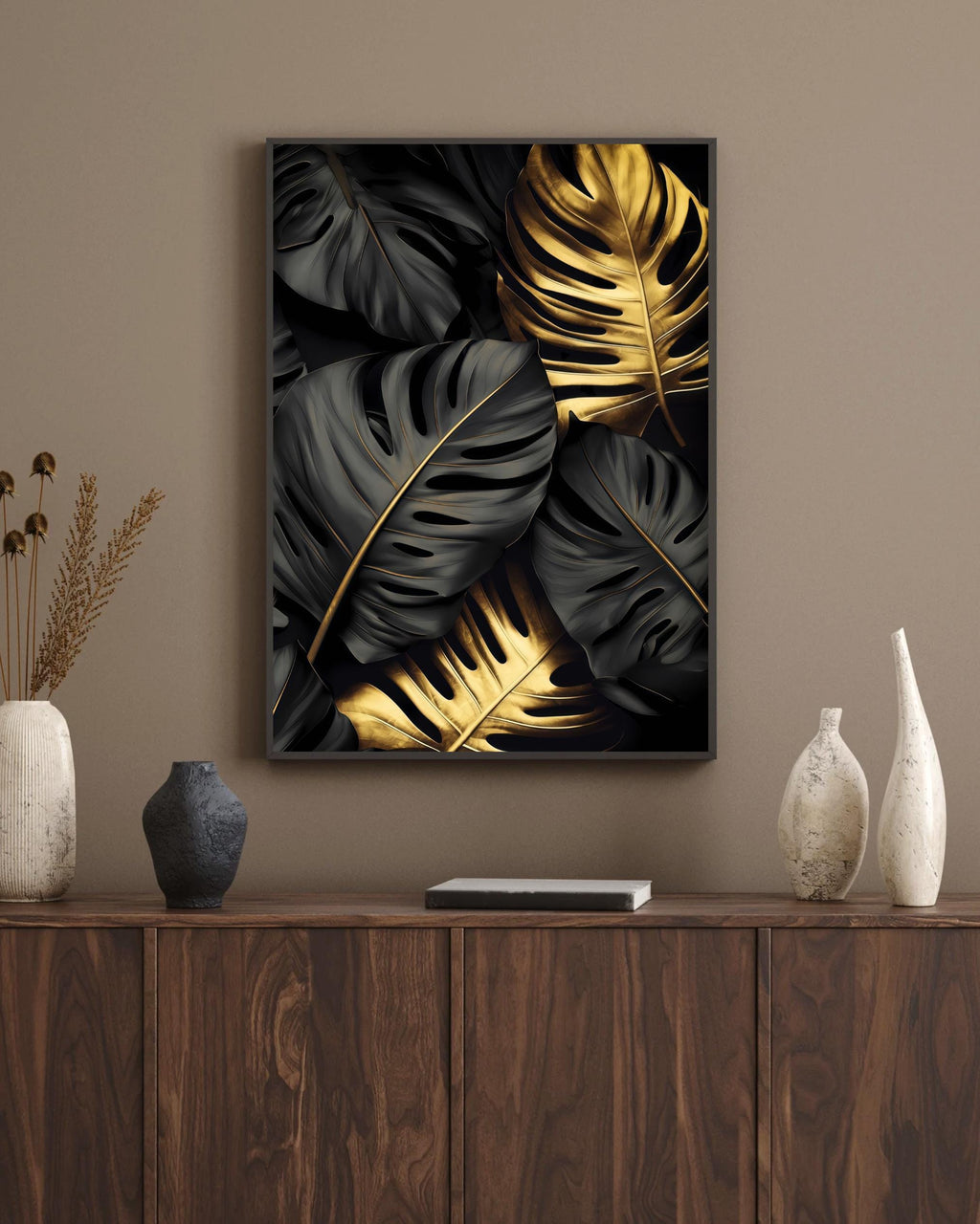 Black and Gold Monstera Leaf Wall Art: Botanical Print, Modern Decor AffinityArts