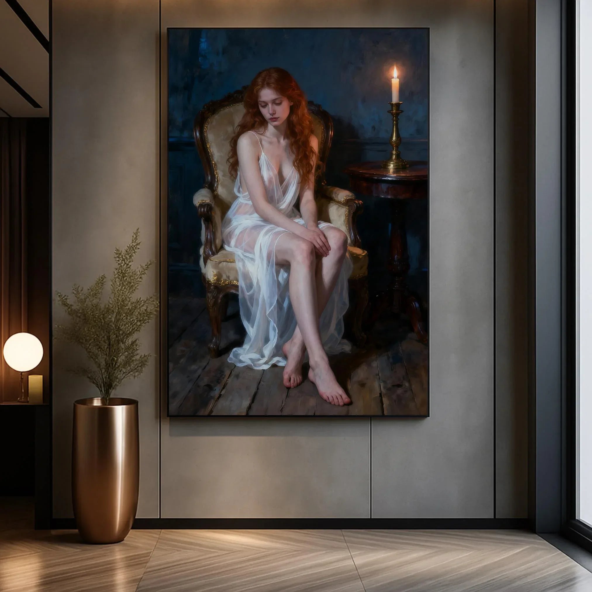 Evening grace Art Print, Woman Silhouette Poster, White Sheer Dress Wall Art, Premium Paper Print, Large Sizes & Digital File - AffinityArts 