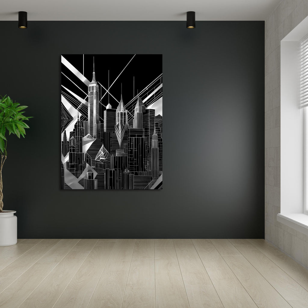 Black and White Cityscape Canvas Wall Art – Modern Abstract Urban Skyline Print
