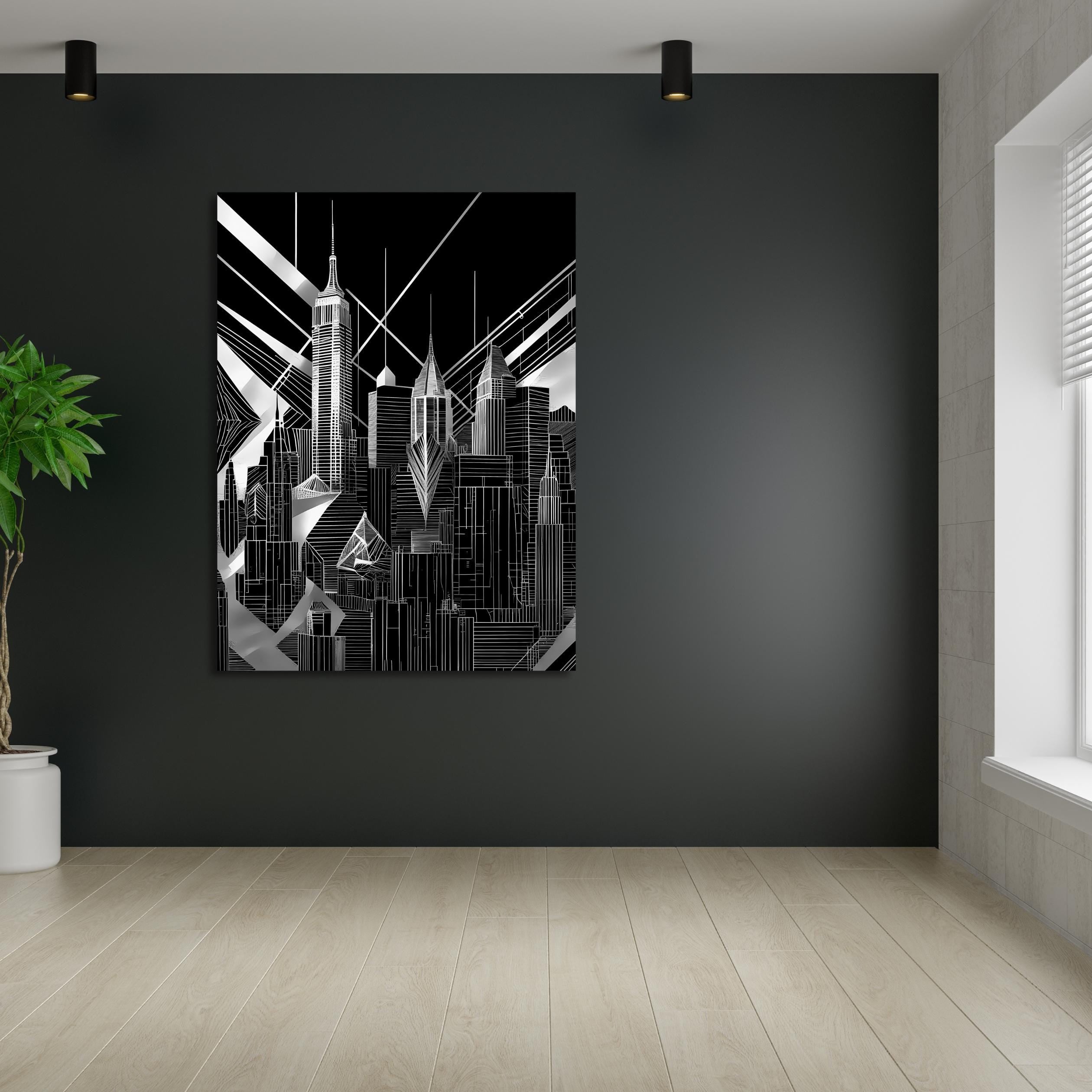 Black and White Cityscape Canvas Wall Art – Modern Abstract Urban Skyline Print