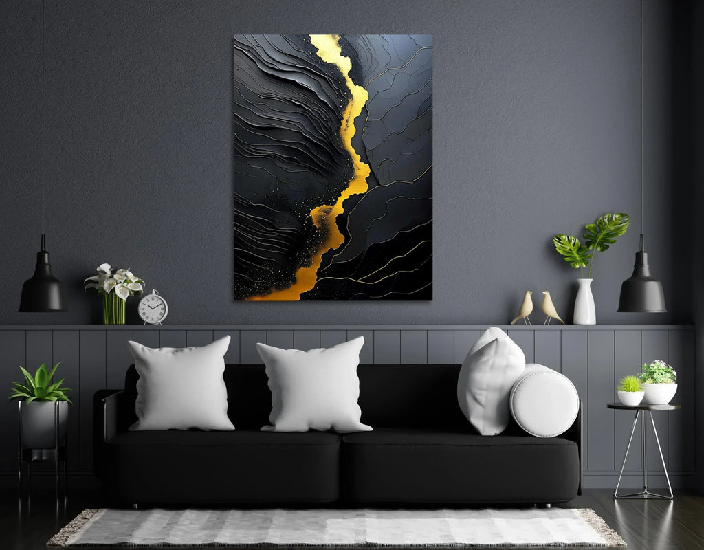 Black and Gold Abstract Canvas Art - Modern Textured Print - AffinityArts 