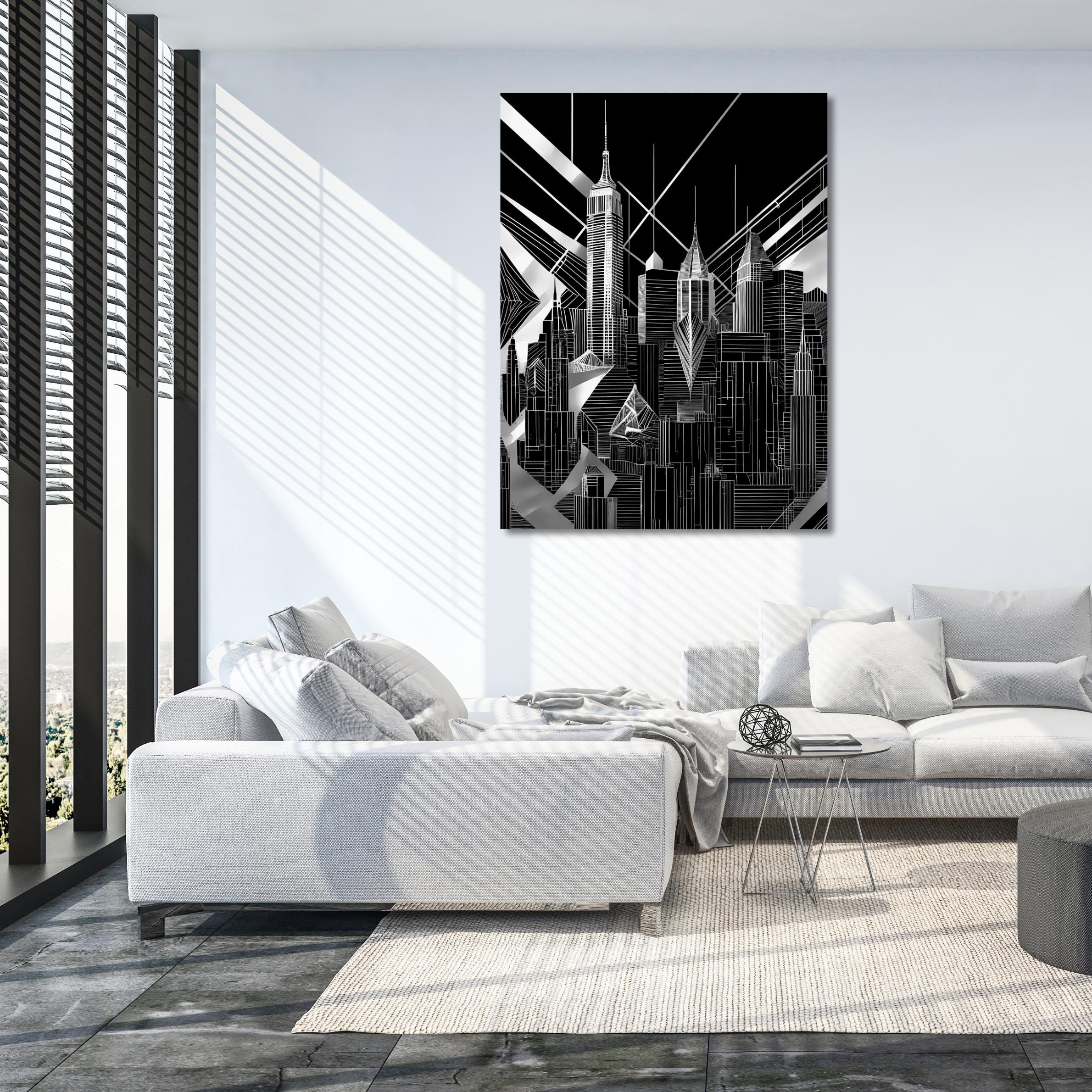 Black and White Cityscape Canvas Wall Art – Modern Abstract Urban Skyline Print