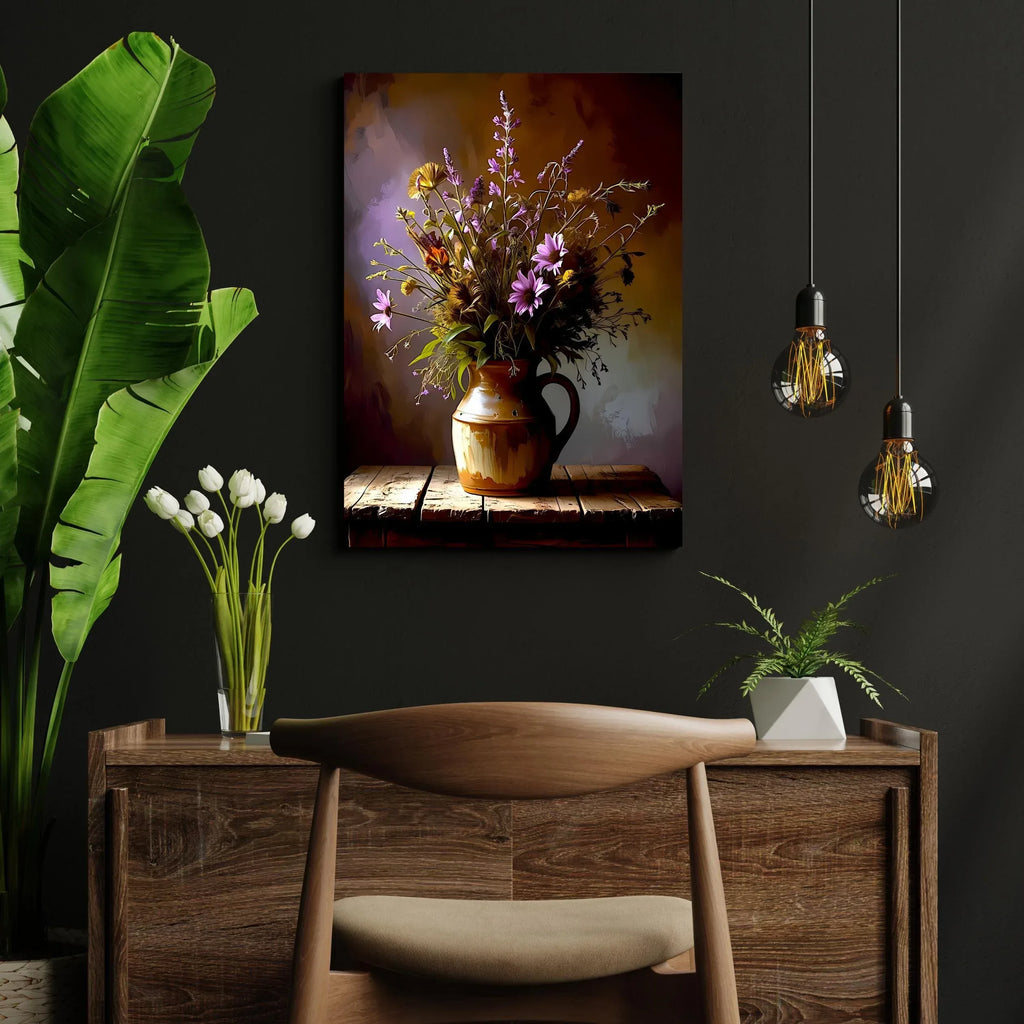 Wildflower Canvas Print: Rustic Floral Painting in Clay Jug - AffinityArts 