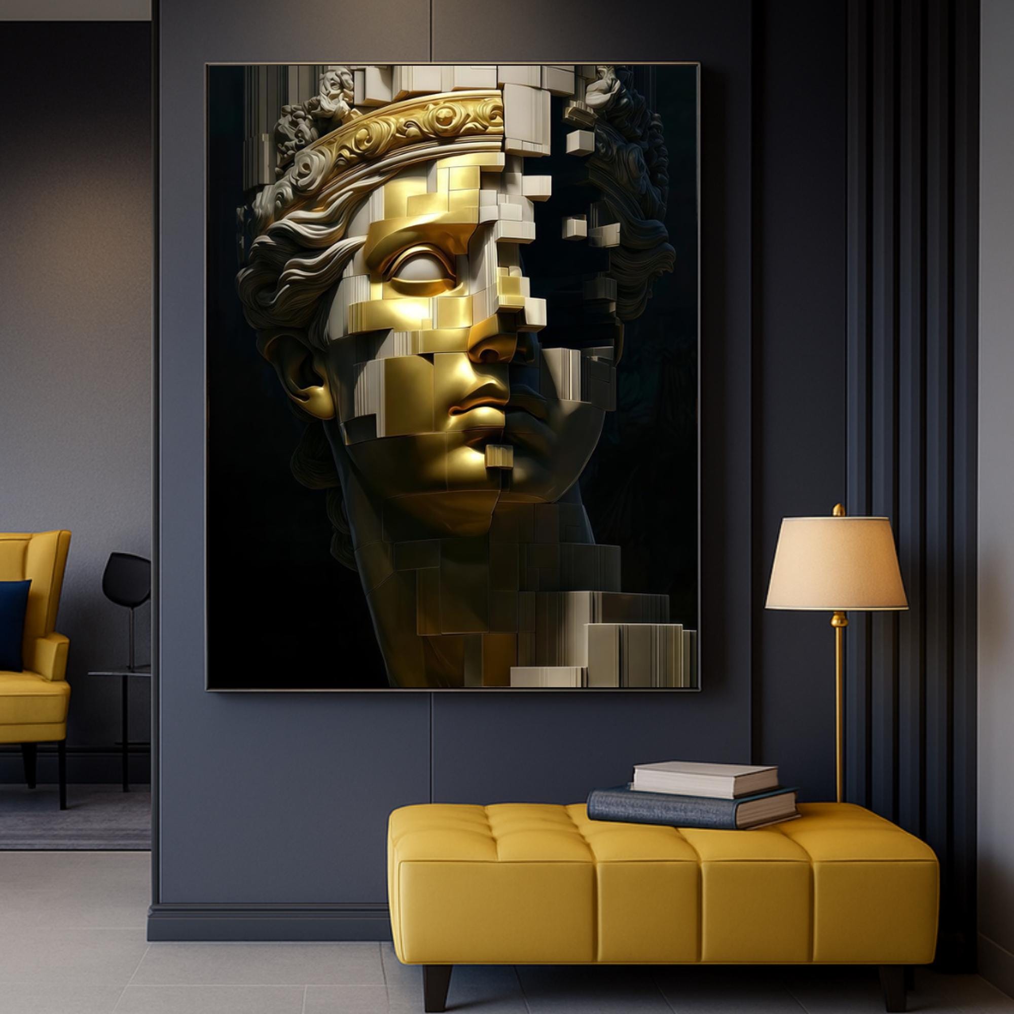 Gold Cubist Goddess Wall Art Poster, Marble Statue Abstract Print, Classical Sculpture Modern Art, Premium Paper AffinityArts