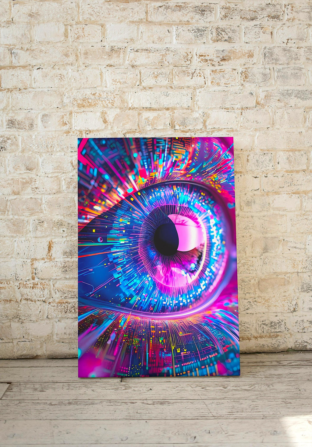 AI Vision Wall Art - Abstract Futuristic Eye Canvas Print in Neon Tech Style