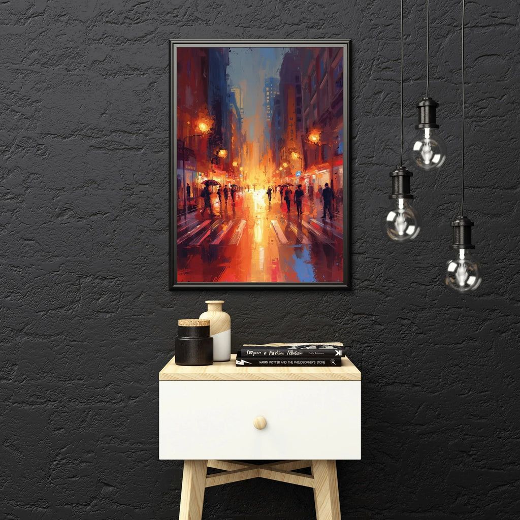 Rainy City Poster – Abstract Urban Wall Art Print, Modern Cityscape Decor - AffinityArts 