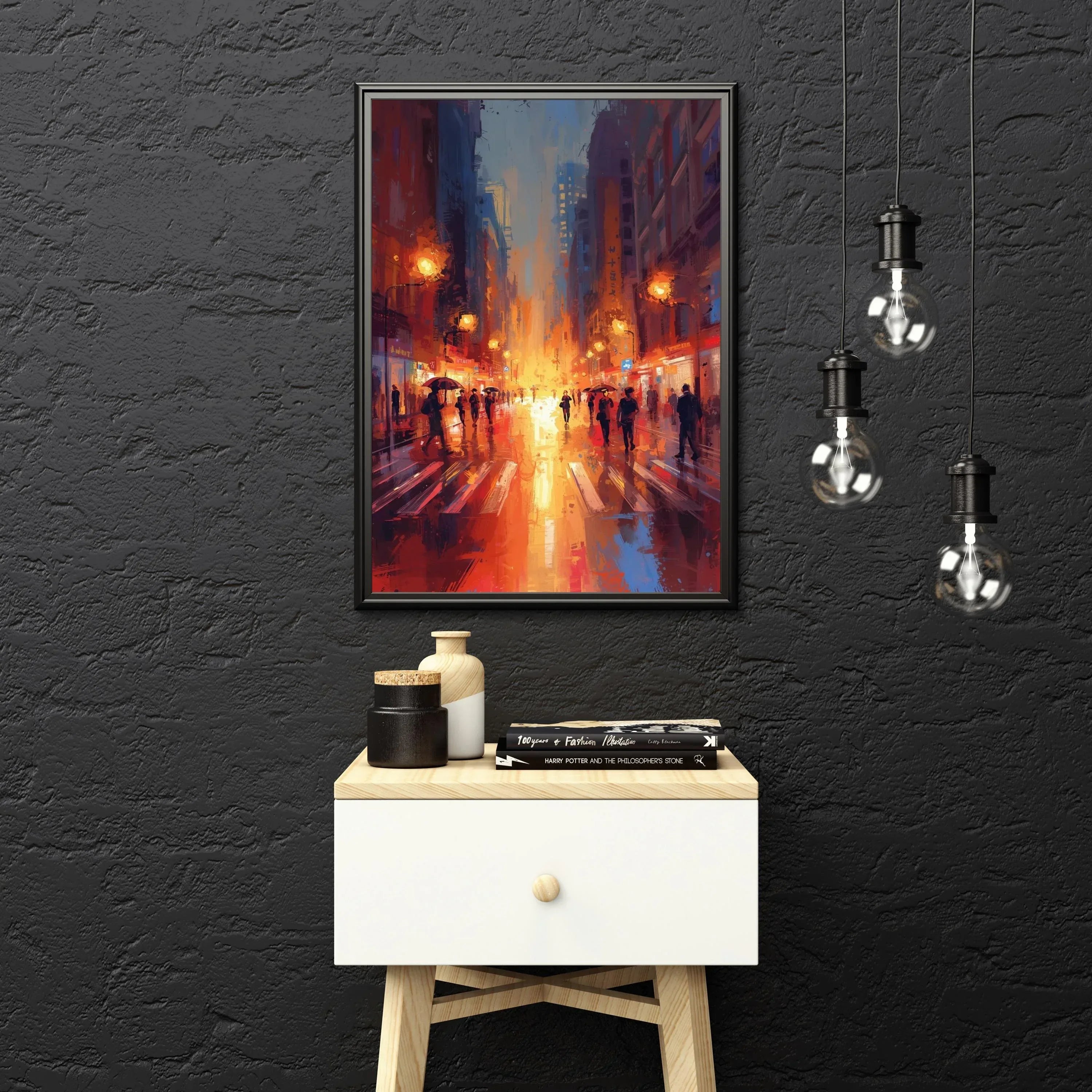 Rainy City Poster – Abstract Urban Wall Art Print, Modern Cityscape Decor - AffinityArts 