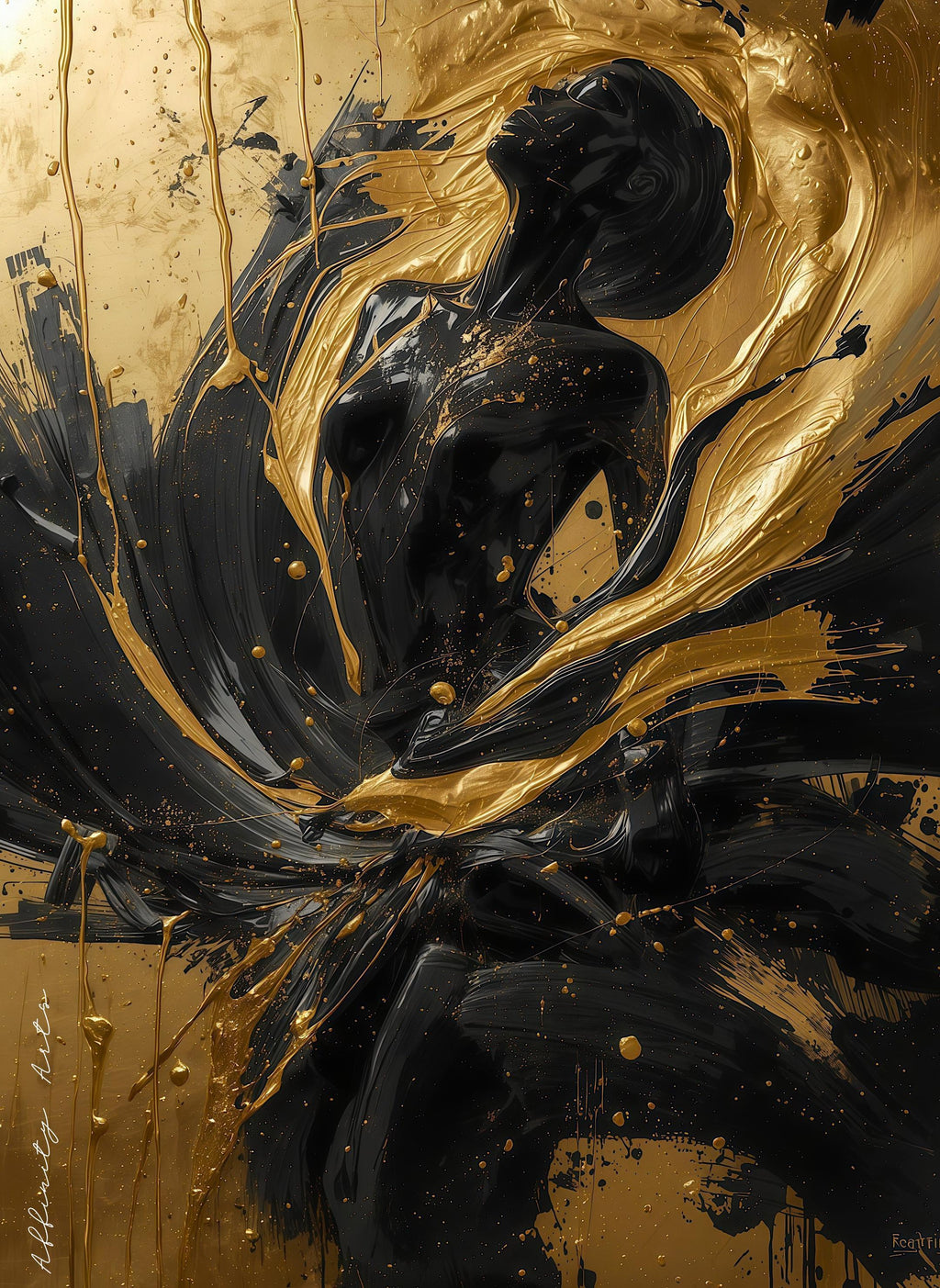 Black and Gold Abstract Woman Art Print, Modern Home Decor (Digital File Option) - AffinityArts 