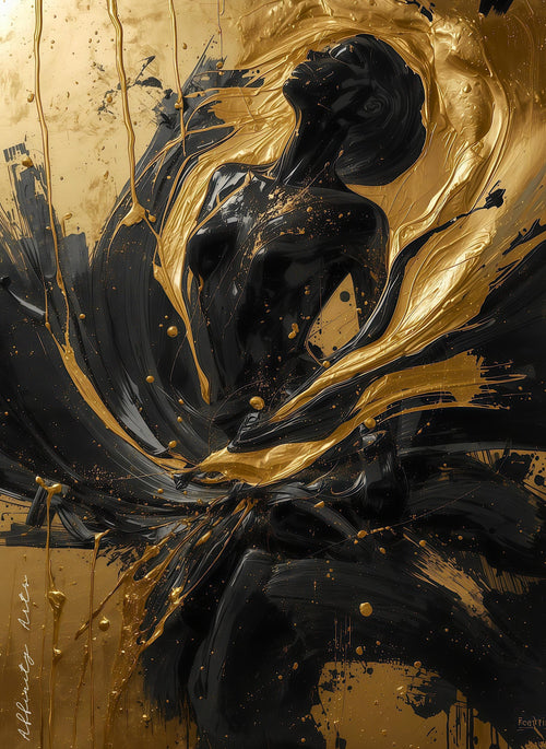 Black and Gold Abstract Woman Art Print, Modern Home Decor (Digital File Option) - AffinityArts 