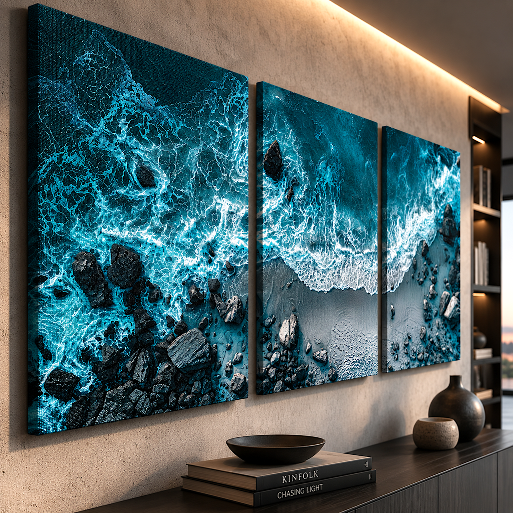 Large wall art canvas triptych, premium matte poster and canvas options
