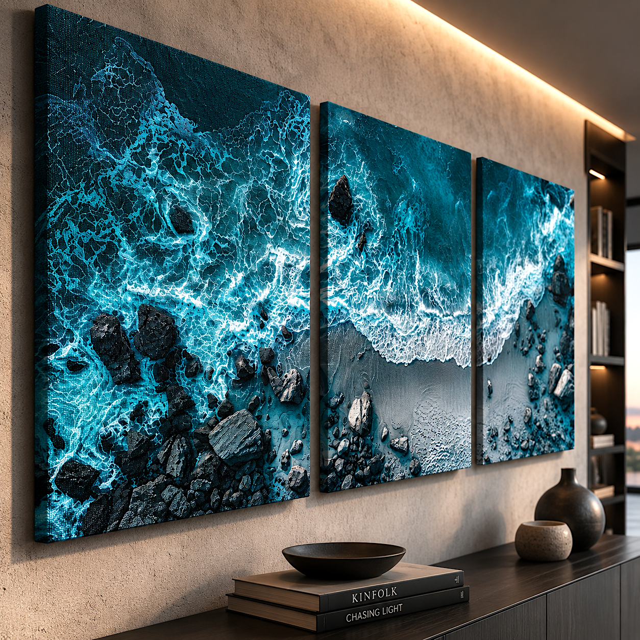 Large wall art canvas triptych, premium matte poster and canvas options