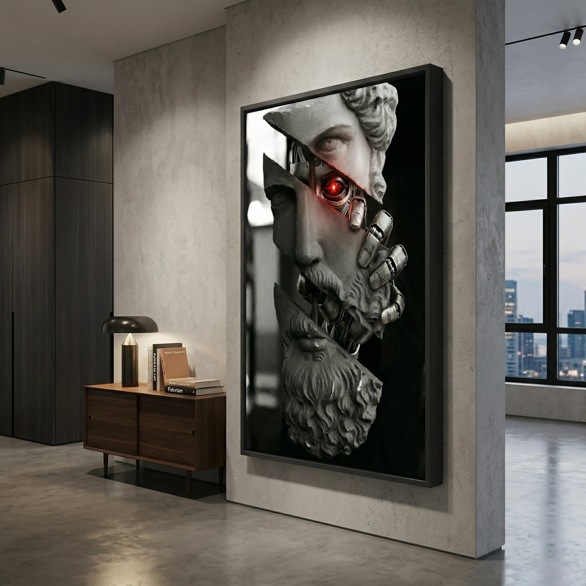 Home office wall art print — cyberpunk decor greek statue poster, dark academia style, digital download available