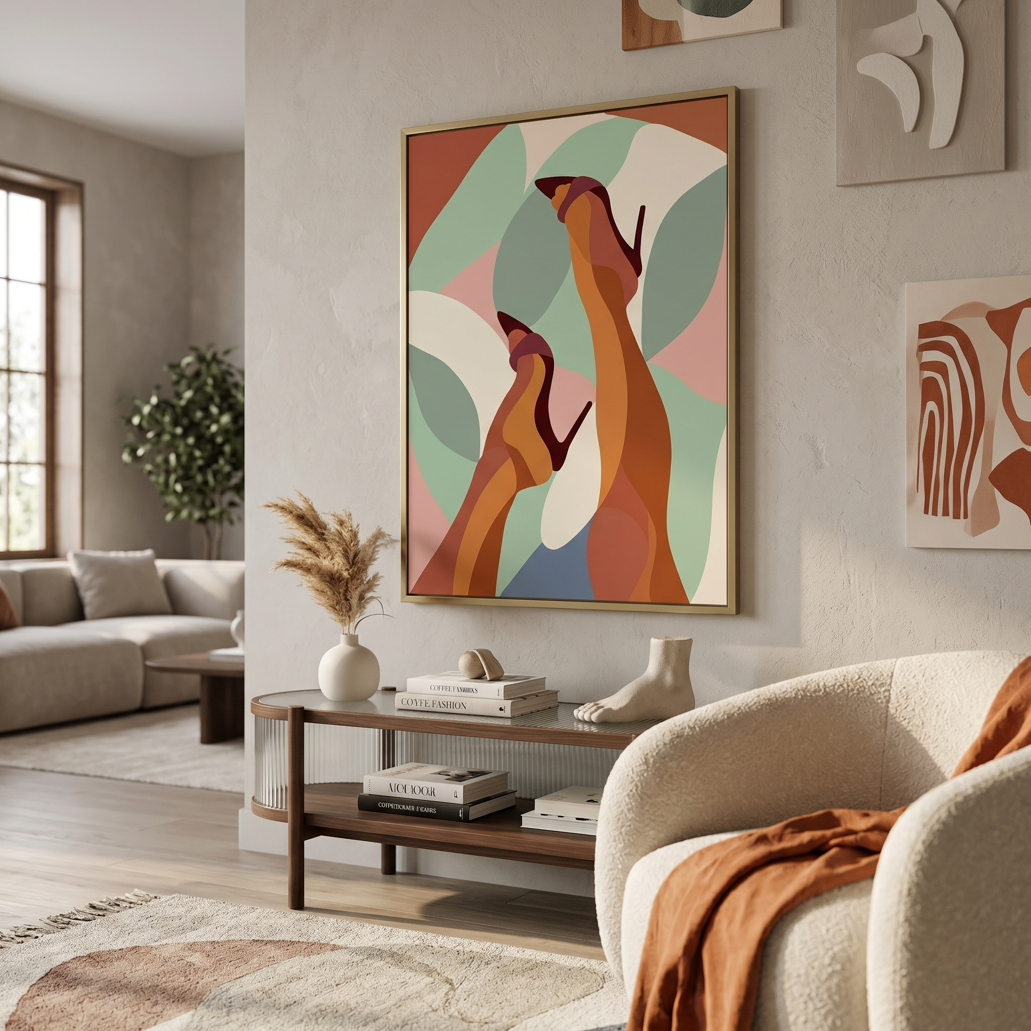 Bedroom Wall Decor – Heels Abstract Print, Feminist Art Poster | Boho Sage Green Terracotta