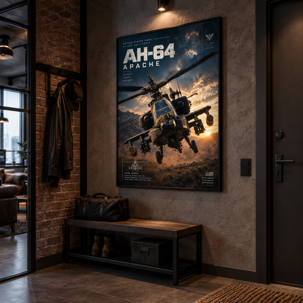 Man cave wall art print of AH-64 Apache helicopter