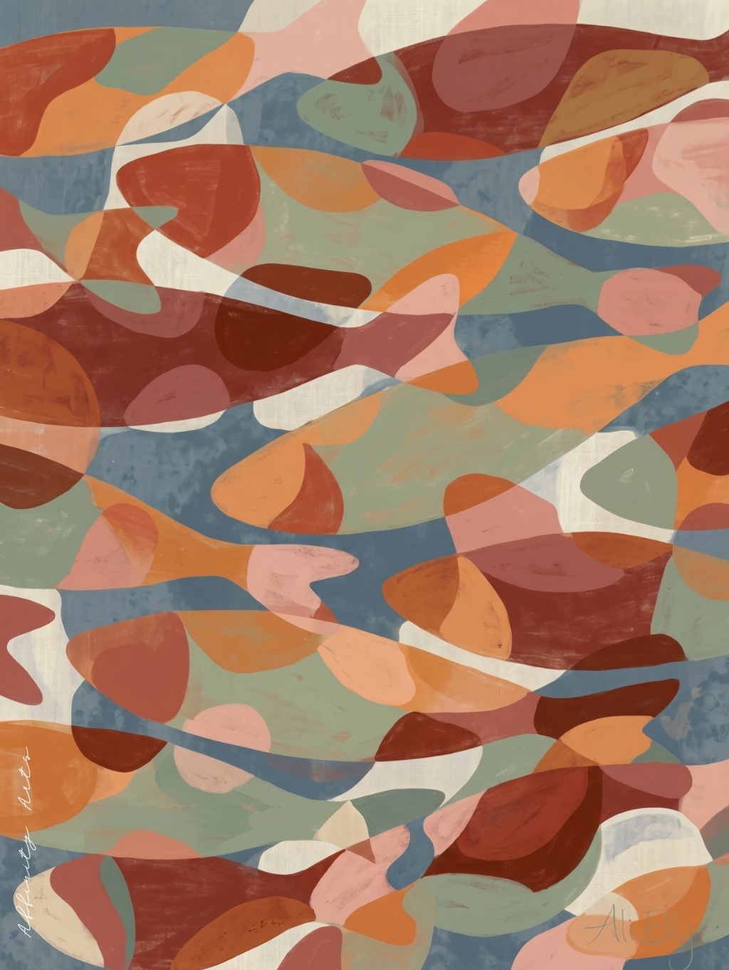 Large wall art abstract fish poster — earthy terracotta fish decor, stretched canvas or matte print