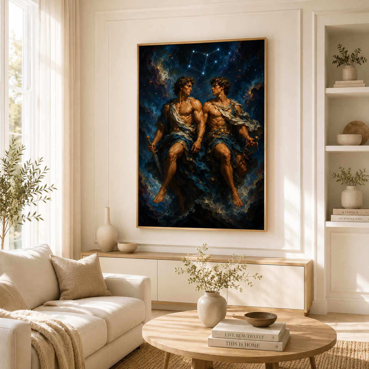 Astrology artwork blending mythology and star sign symbolism for wall decor