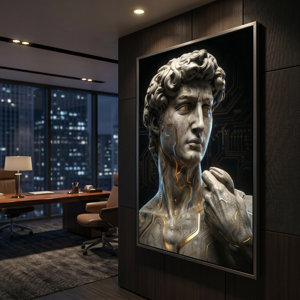 Cyberpunk Decor Wall Art – Greek David Statue Print, Gaming Room & Dark Academia Poster AffinityArts
