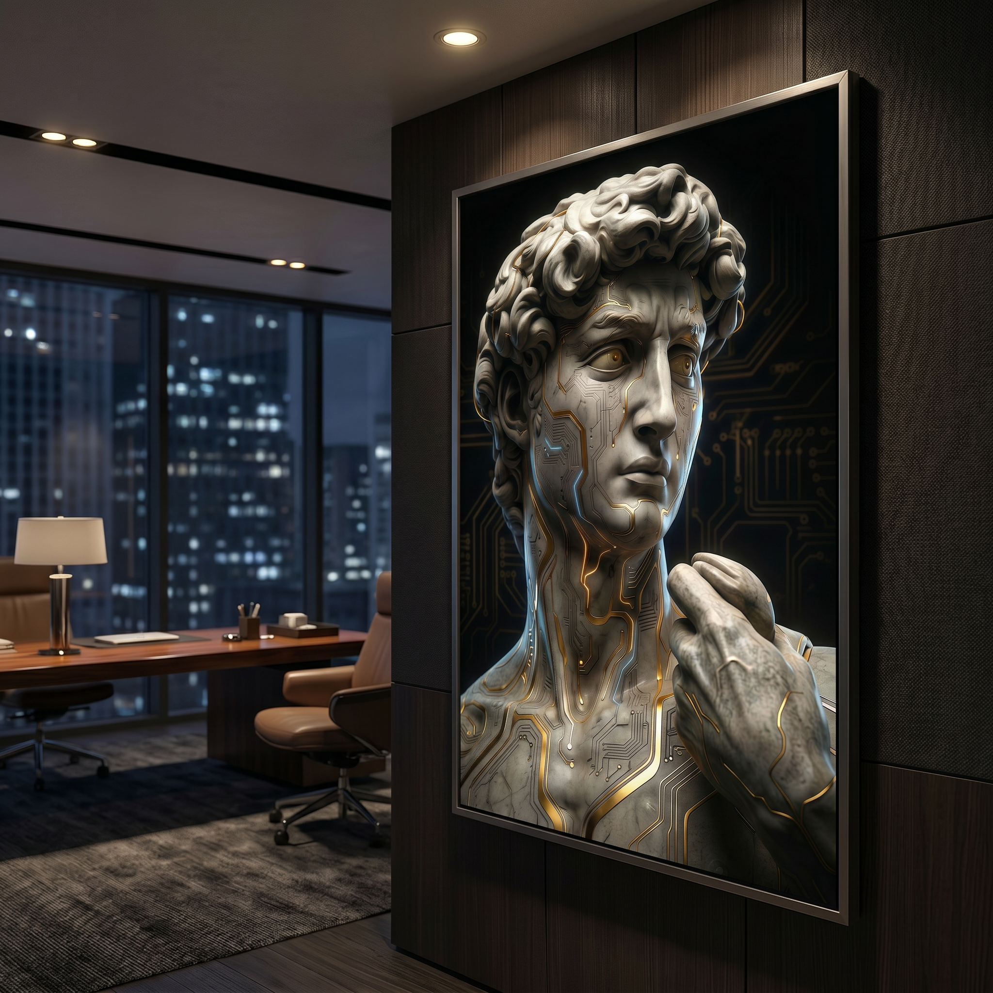 Cyberpunk Decor Wall Art – Greek David Statue Print, Gaming Room & Dark Academia Poster AffinityArts